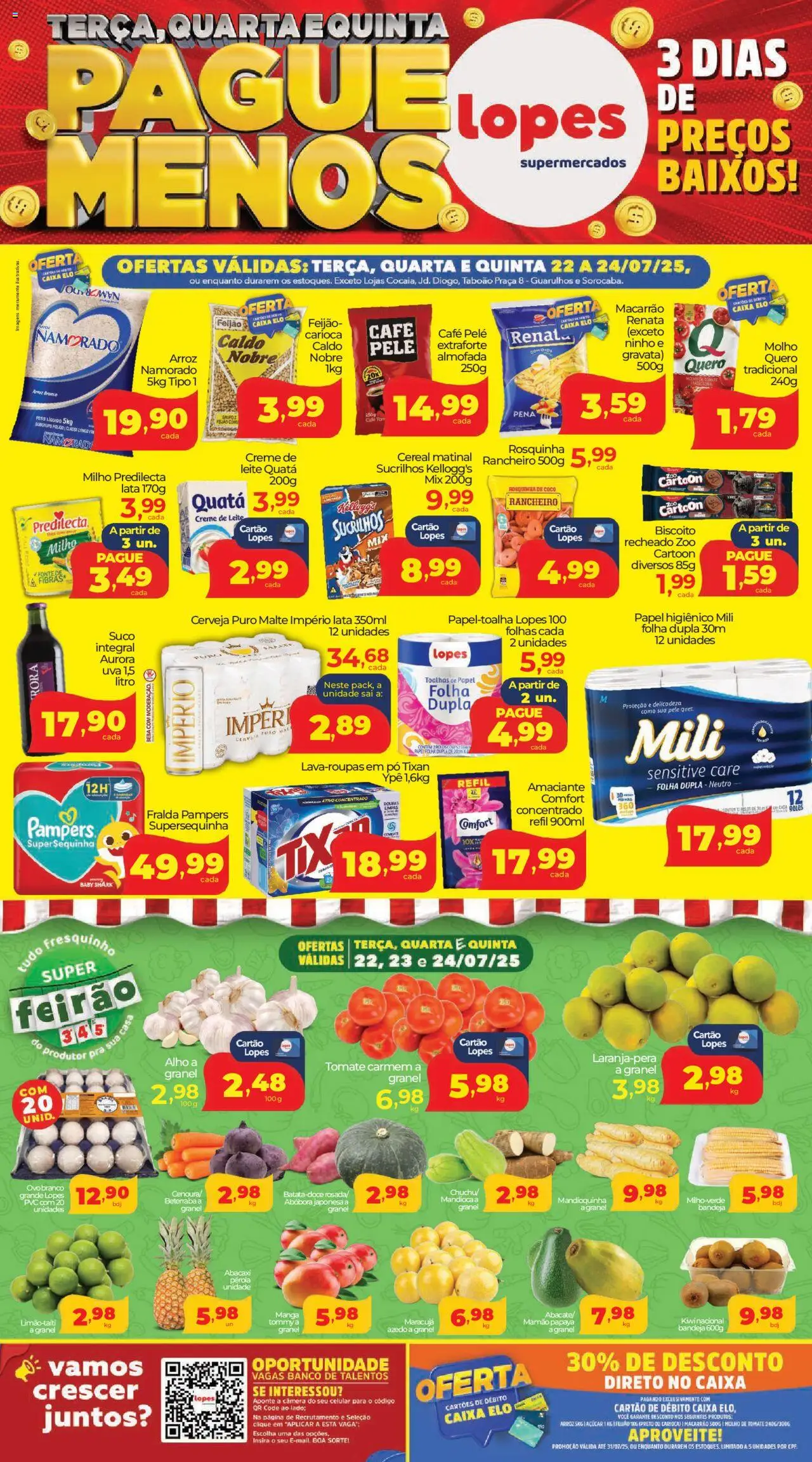 Lopes Supermercados folheto "Ofertas da semana" válido a partir de 22/07/2025 - número de página 1 - Câmera, Cerveja, Fralda pampers, Tomate, Sucrilhos, Bandeja, Rosquinha, Toalhas de papel