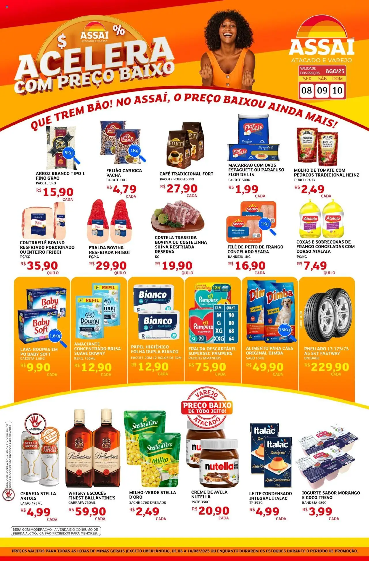 Assaí Atacadista folheto "Encarte - MG" válido a partir de 08/08/2025 - número de página 1 - Café, Leite condensado, Bebida, Frango, Tomate, Pampers, Creme, Baixo
