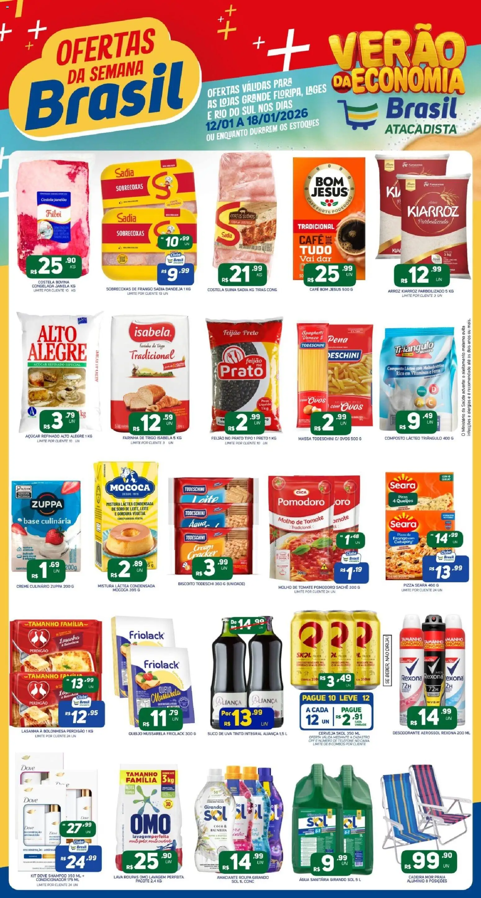 Pré-Visualização do folheto "Ofertas da semana" da loja Brasil Atacadista válido a partir de 12/01/2026 - Caixa, Leite, Queijo, Catupiry, Frango, Tomate, Suco, Condicionador