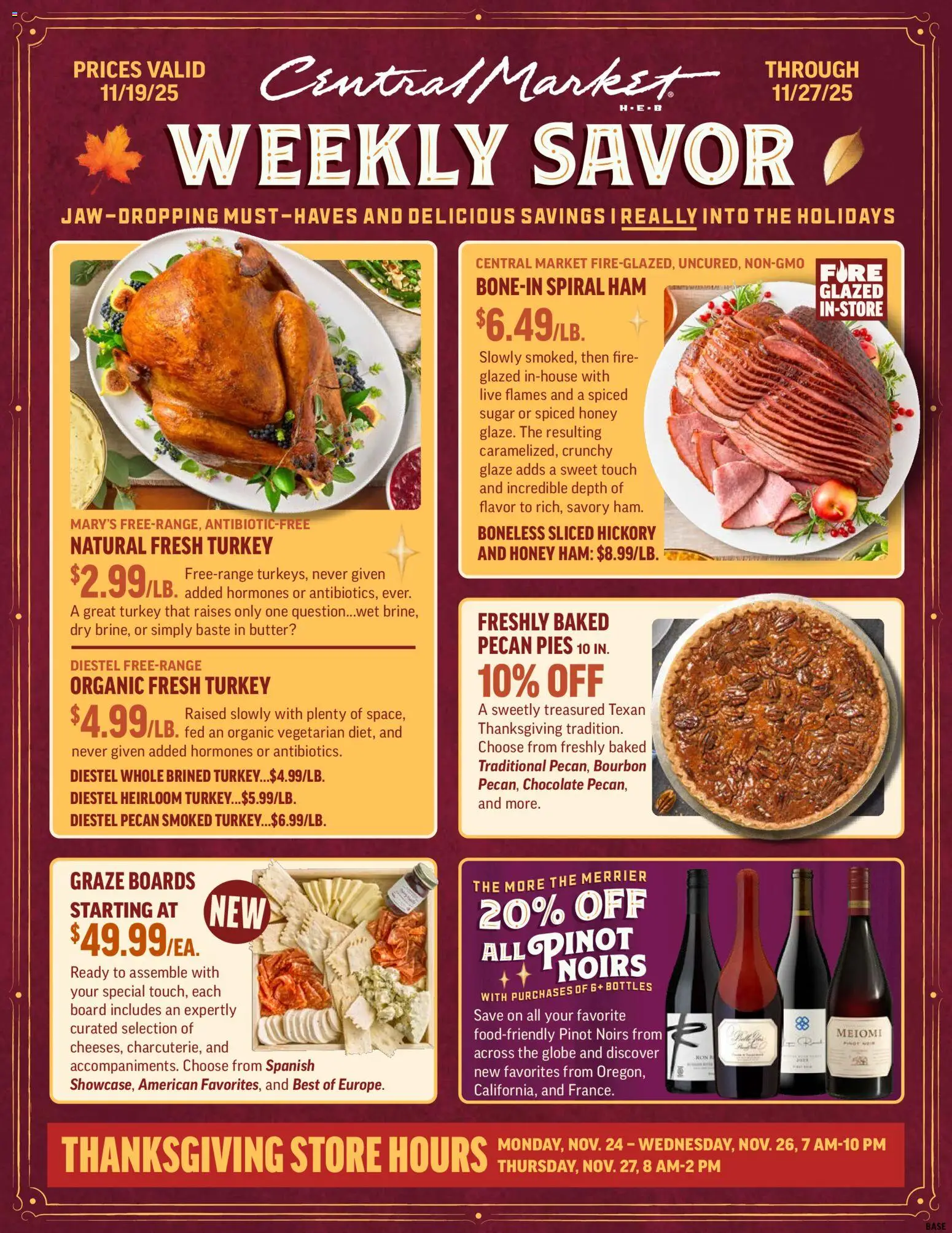 Ad Preview of Central Market Weekly Ad from 11/19/2025 - Turkey, Chocolate, Honey, Butter, Bourbon, Sugar, Ham