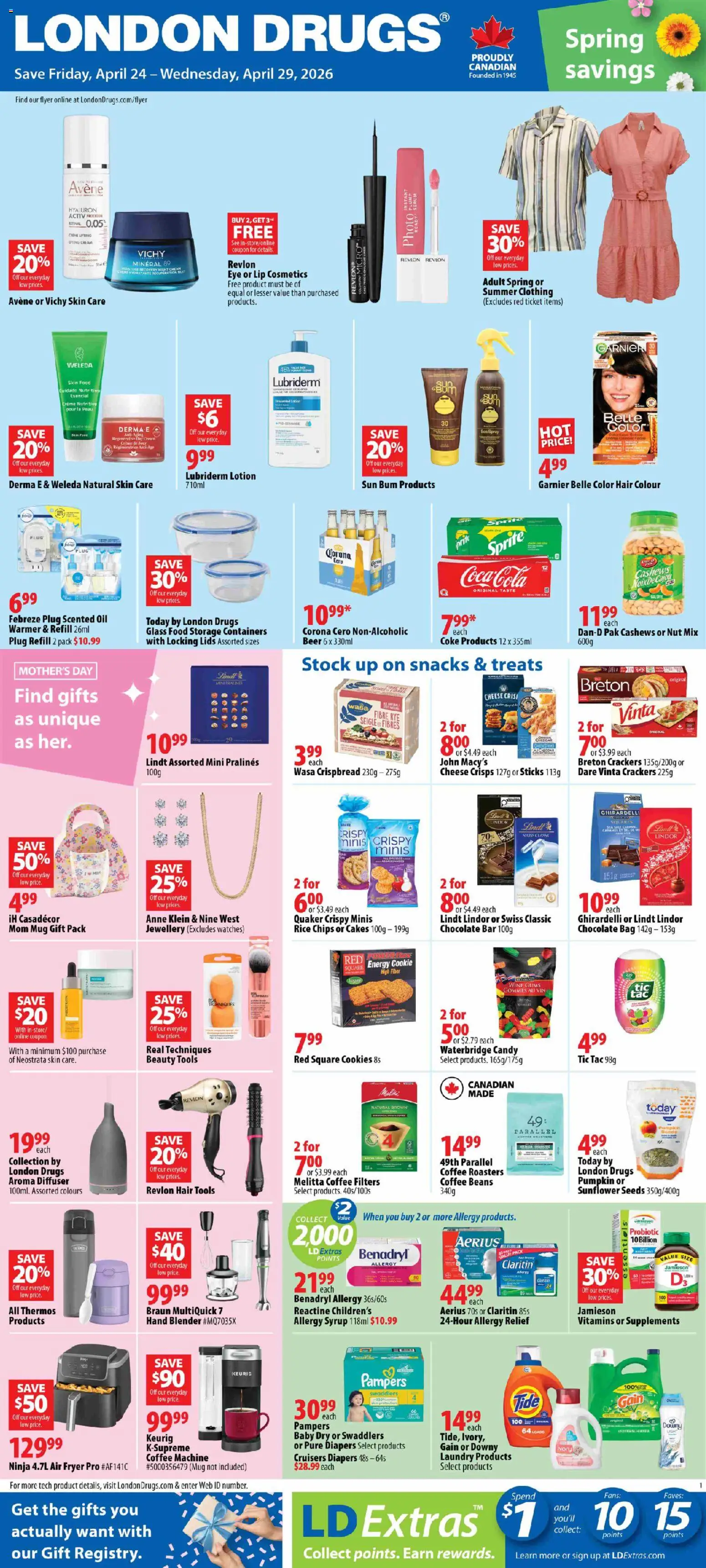 Preview of leaflet London Drugs weekly flyer / circulaire from shop London Drugs is valid from Apr 24, 2026 - Food, Lids, Chocolate, Blender, Snacks, Tools, Bag, Syrup