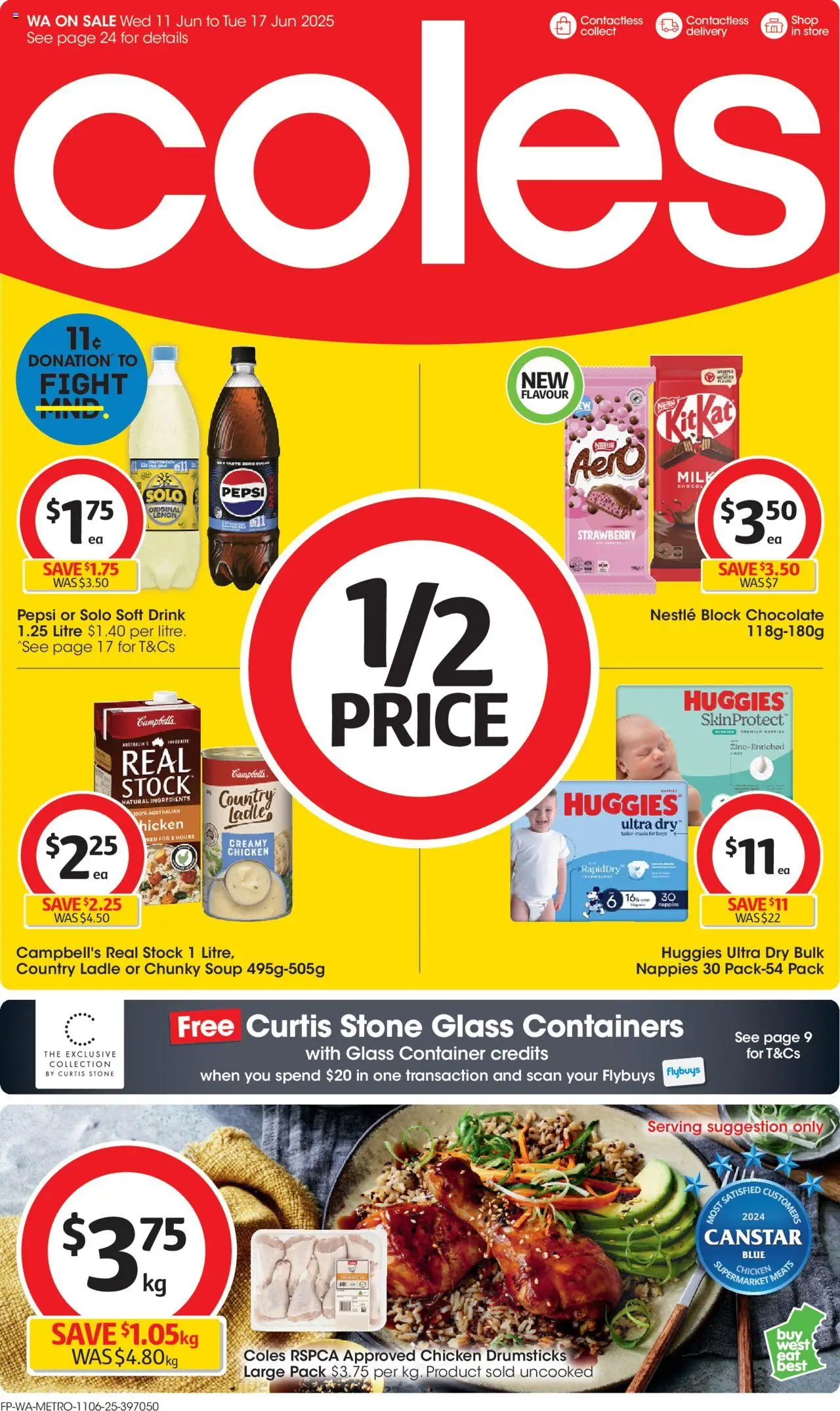 Coles catalogue valid from 11/06/2025 - page 1 - Milk, Chocolate, Chicken, Lemon, Nappies, Pepsi, Chicken drumsticks, Ingredients