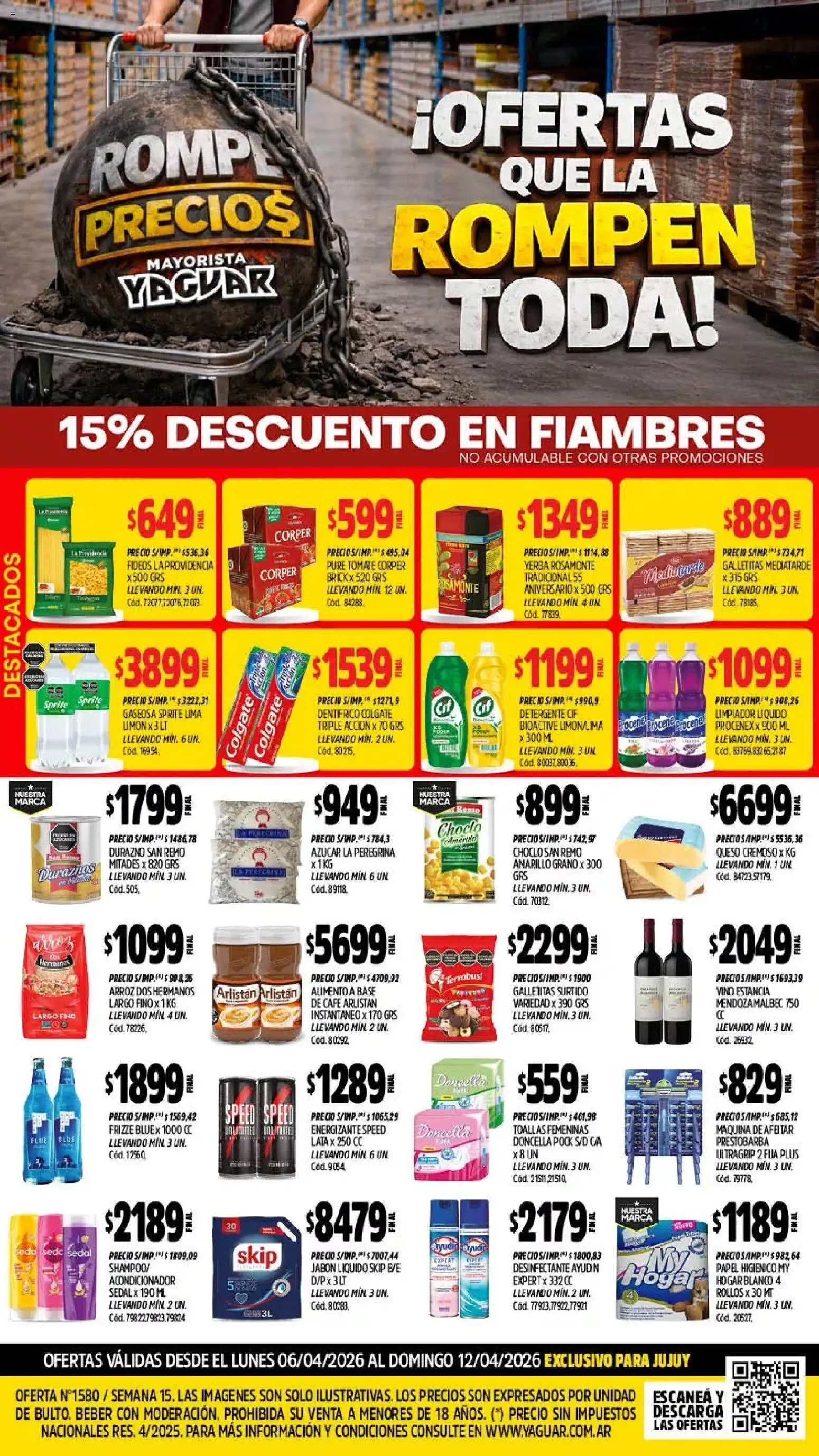 Vista previa del folleto de la tienda Yaguar válido desde el 06/04/2026 - Durazno, Duraznos, Fideos, Papel higiénico, Toallas, Choclo, Detergente, Desinfectante