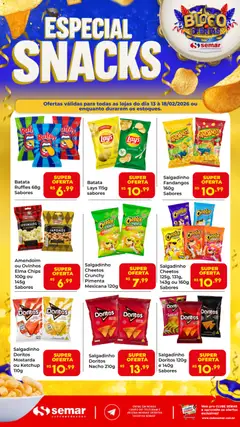 Pré-Visualização do folheto "Ofertas Especial Snacks" da loja Semar Supermercado válido a partir de 13/02/2026