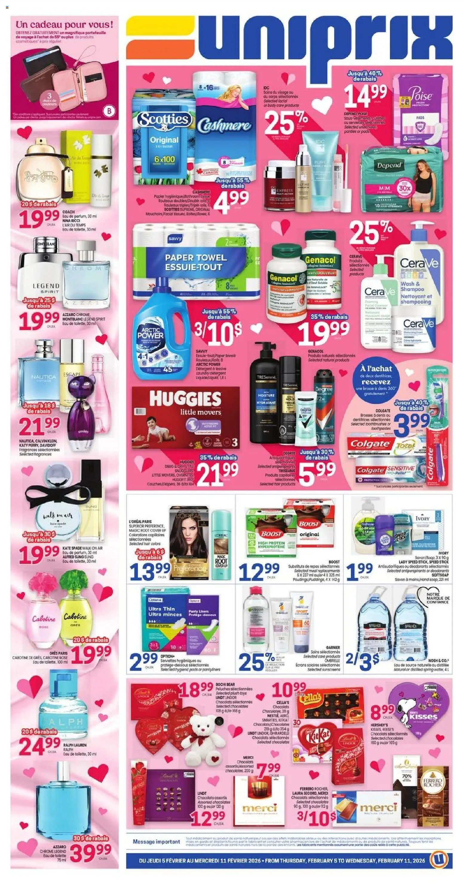 Preview of leaflet Weekly flyer / circulaire from shop Uniprix is valid from Feb 05, 2026 - Toys, Lindt, Meat, Protein, Shampoo, Plush toys