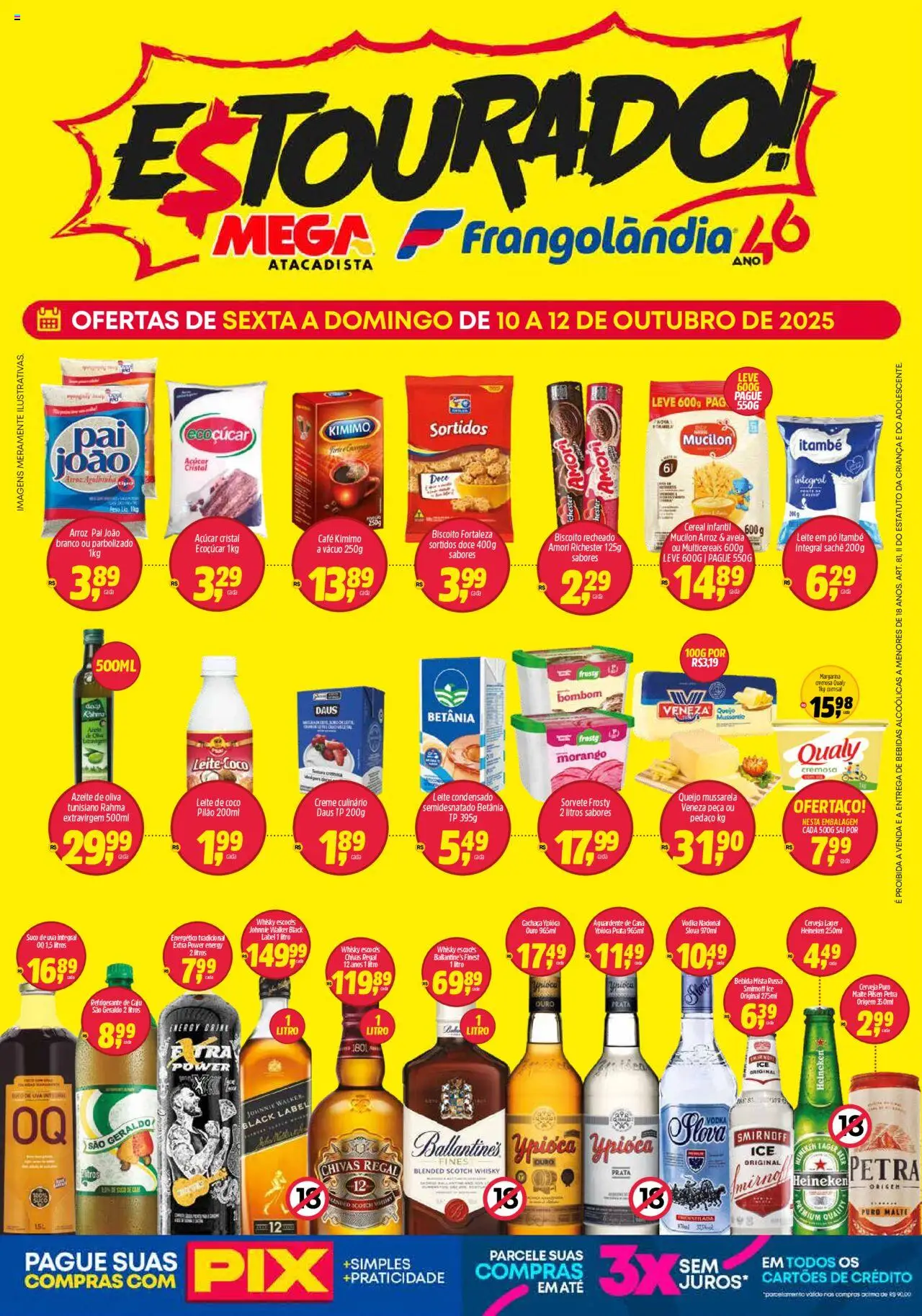Frangolândia folheto "Ofertas Estourado" válido a partir de 10/10/2025 - número de página 1 - Coco, Bebidas, Vodka, Suco, Energético, Leite de coco, Cafe kimimo, Ballantine’s