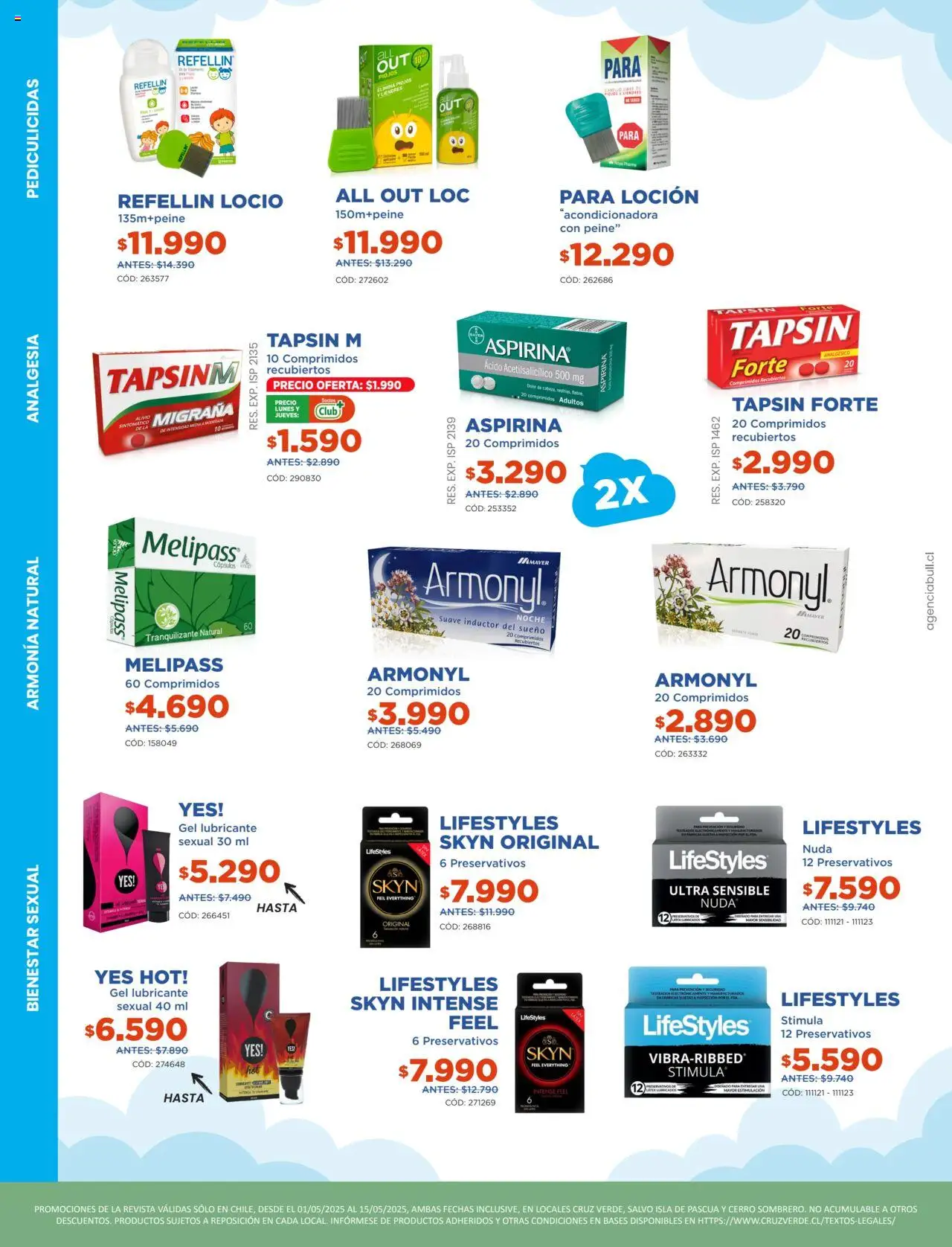 Cruz Verde Flyer Ofertas Primera Quincena > válido desde 30.04.2025 > número de página 4 - Lubricante, Revista, Loción, Gel lubricante, Analgésico, Peine, Preservativos