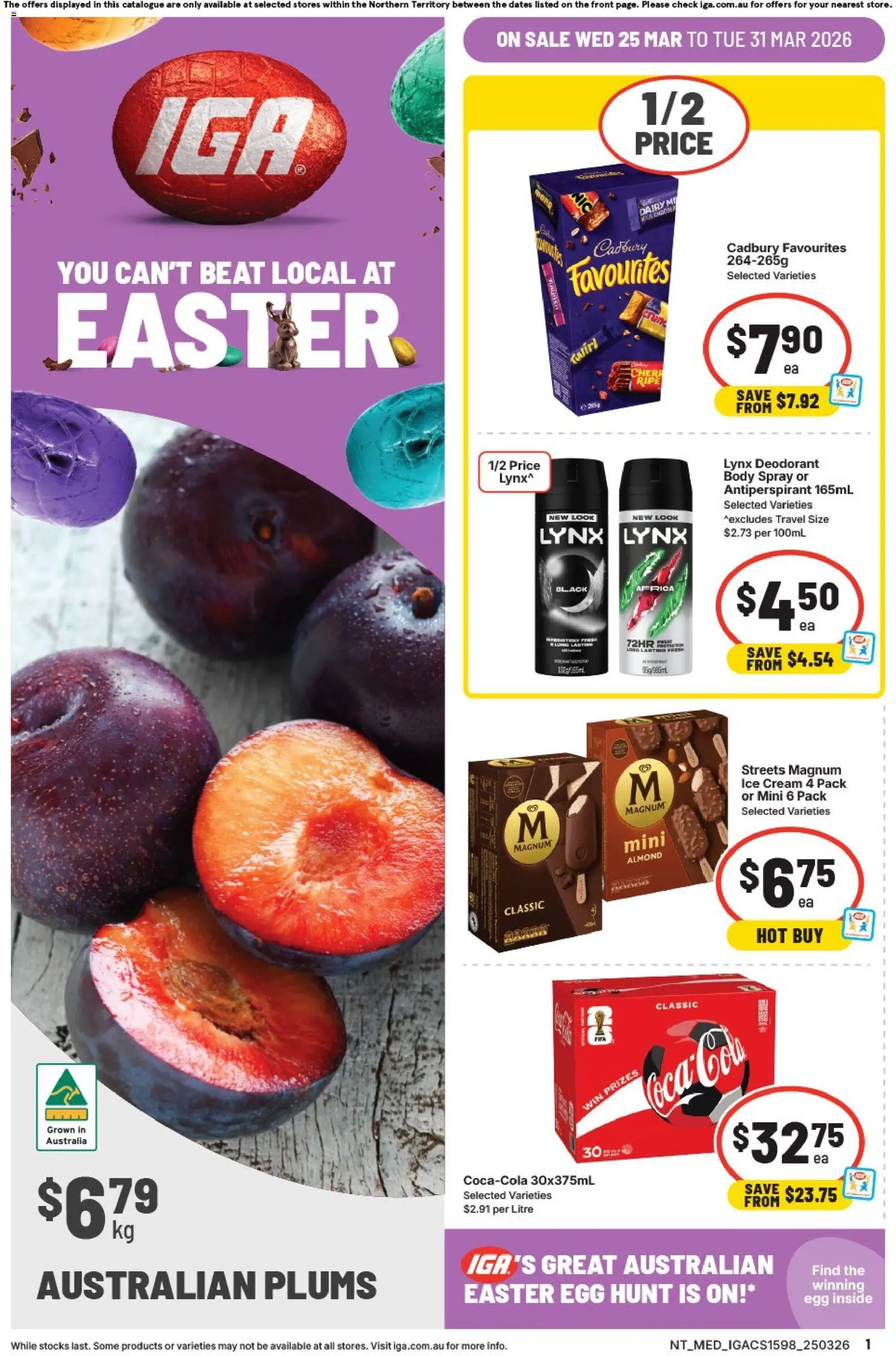 Preview of catalogue IGA catalogue NT from shop IGA valid 25/03/2026 - Dairy, Deodorant, Cream, Ice cream, Ice, Plums, Magnum ice cream, Magnum