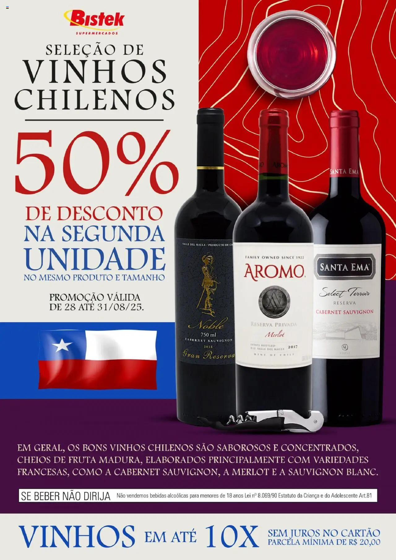 Bistek Supermercados folheto "Ofertas de Vinhos Chilenos" válido a partir de 28/08/2025 - número de página 1 - Bebidas