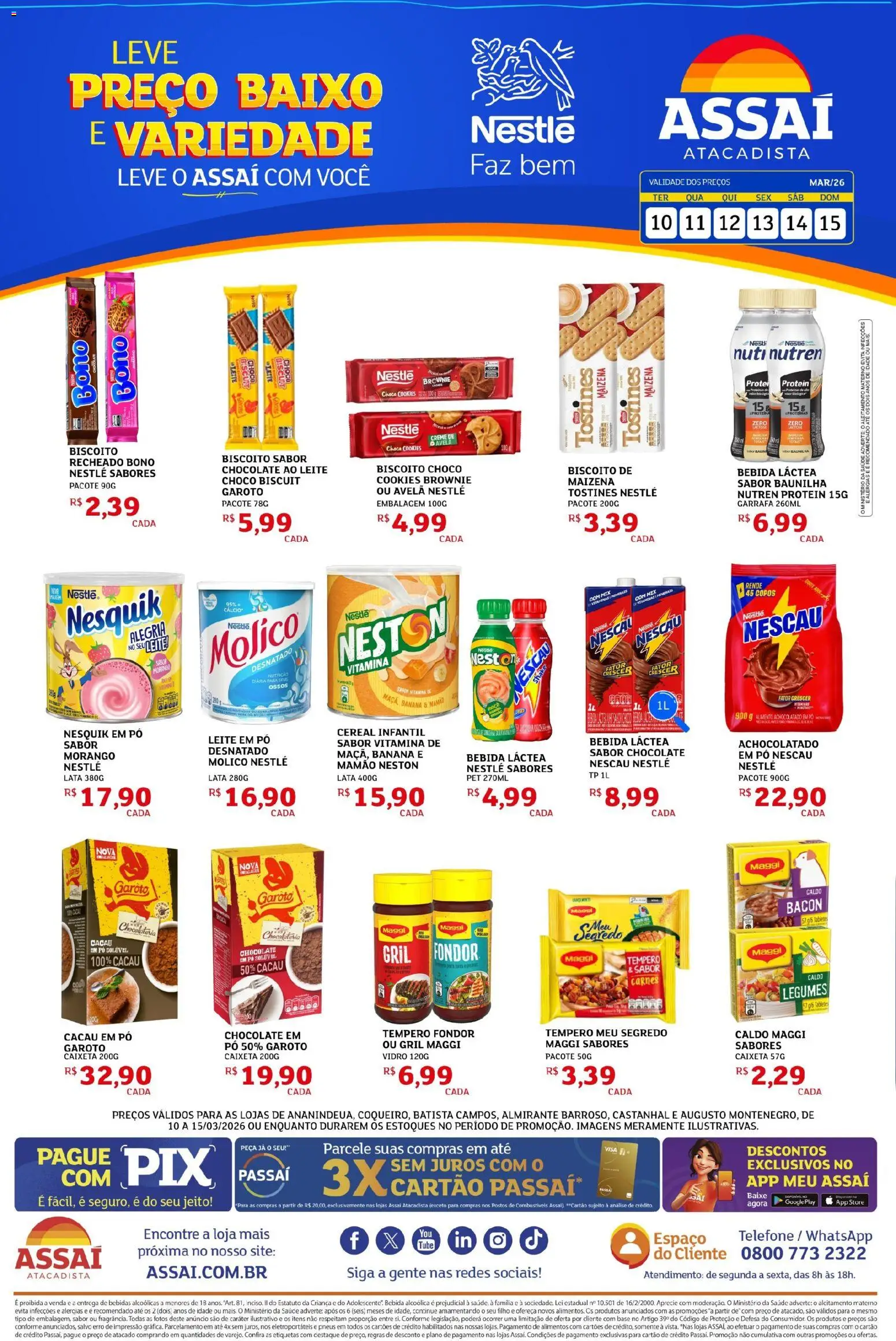 Pré-Visualização do folheto "Assaí Atacadista ofertas - PA" da loja Assaí Atacadista válido a partir de 09/03/2026 - Telefone, Biscoito, Creme, Baunilha, Cacau em pó, Mamão, Avelã, Achocolatado