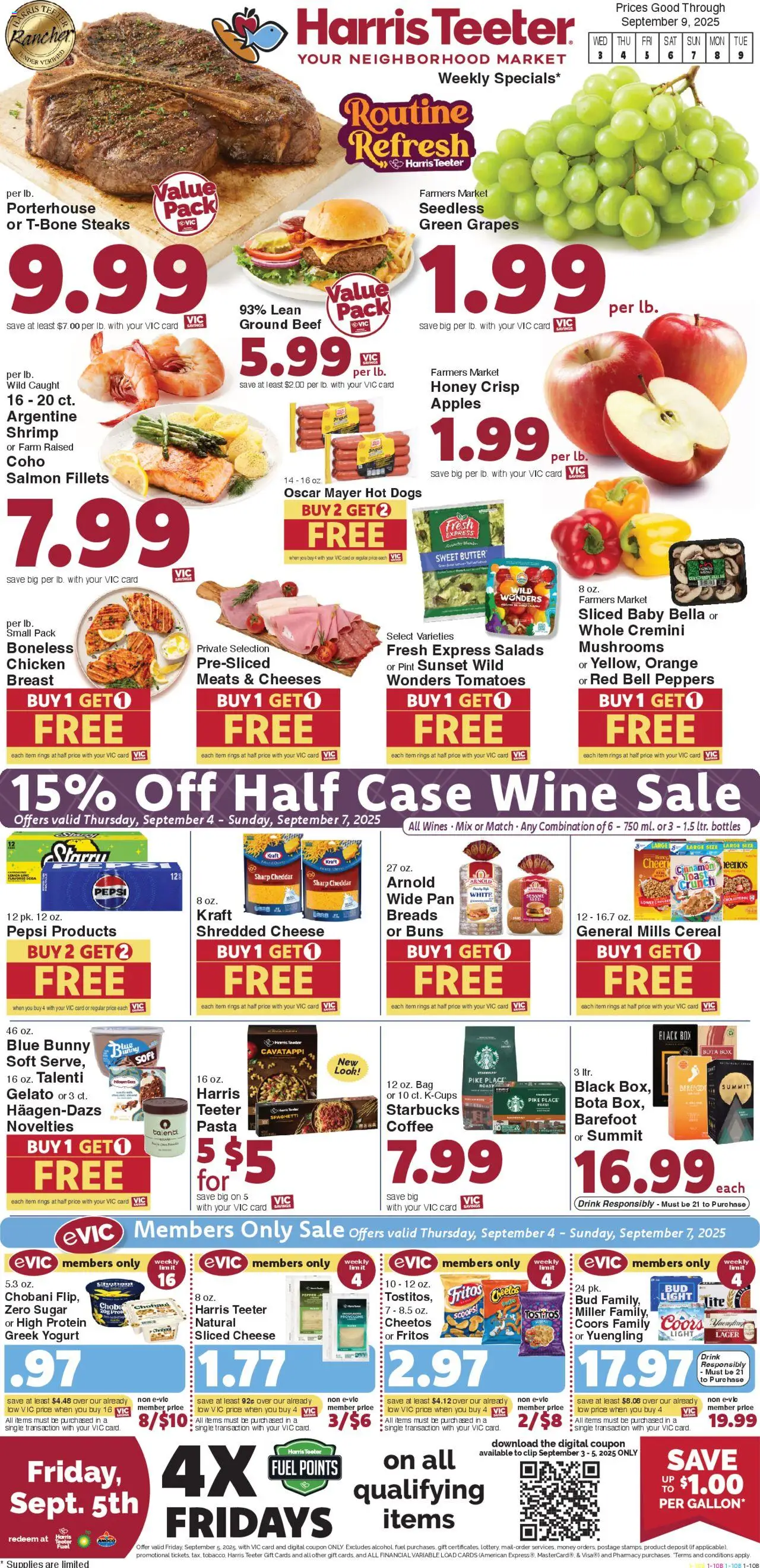 Harris Teeter Weekly Ad - NC from 09/03/2025 - Flyer - Page number 1 - Hot Dogs, Honey, Cereal, Lemon, Pepsi, Pepper, Beef, Chicken