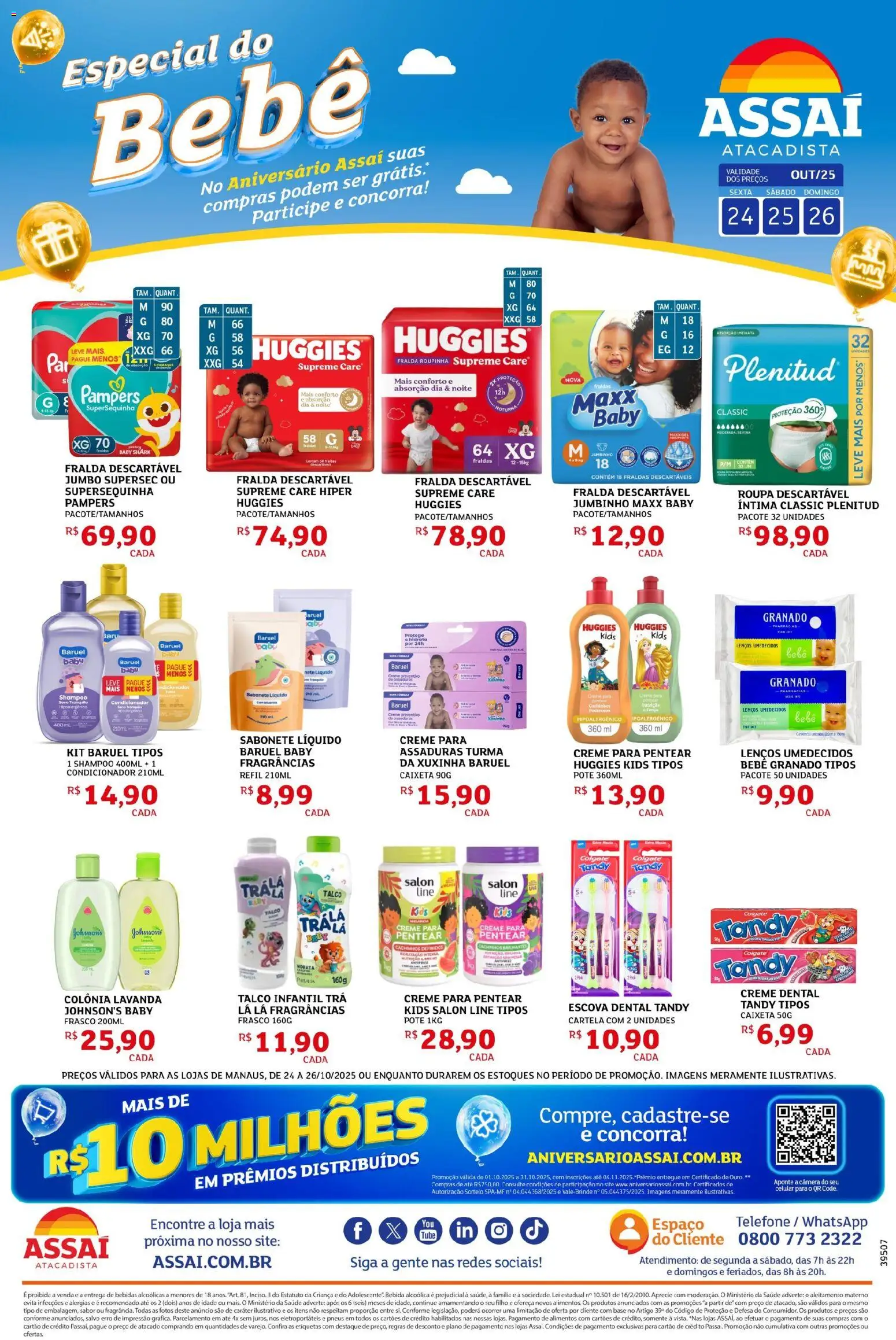 Assaí Atacadista folheto "Encarte - AM" válido a partir de 24/10/2025 - número de página 1 - Telefone, Pneus, Bebida, Creme, Talco, Creme dental, Creme para pentear, Fralda descartável huggies