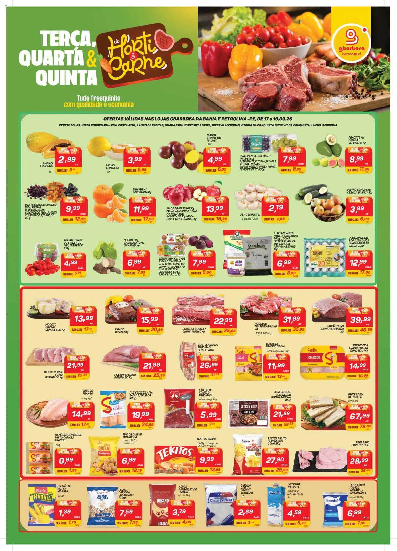 Pré-Visualização do folheto "Gbarbosa - Ofertas da semana" da loja Gbarbosa válido a partir de 17/03/2026 - Frutas, Tapioca, Ovos, Chuchu, Tomate, Mel, Pernil, Alho