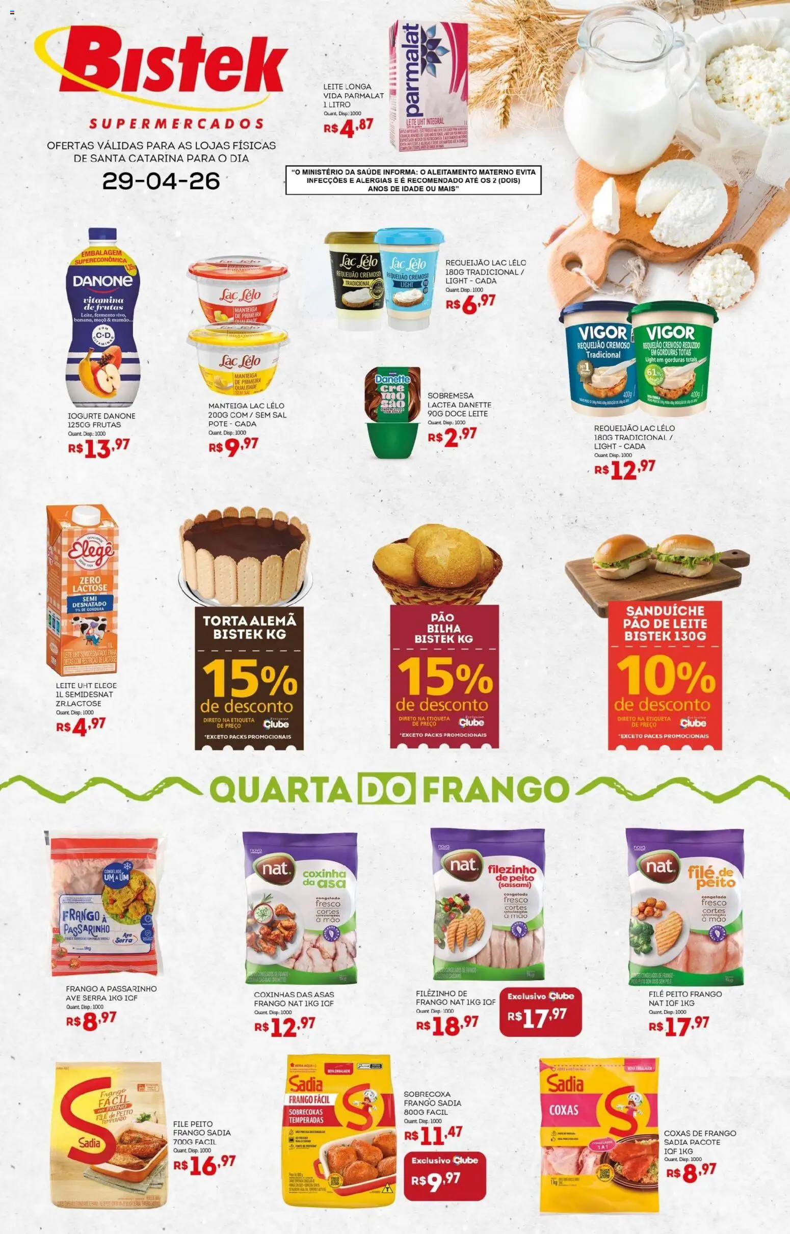 Pré-Visualização do folheto "Bistek Supermercados ofertas Quarta dos Frios" da loja Bistek Supermercados válido a partir de 29/04/2026