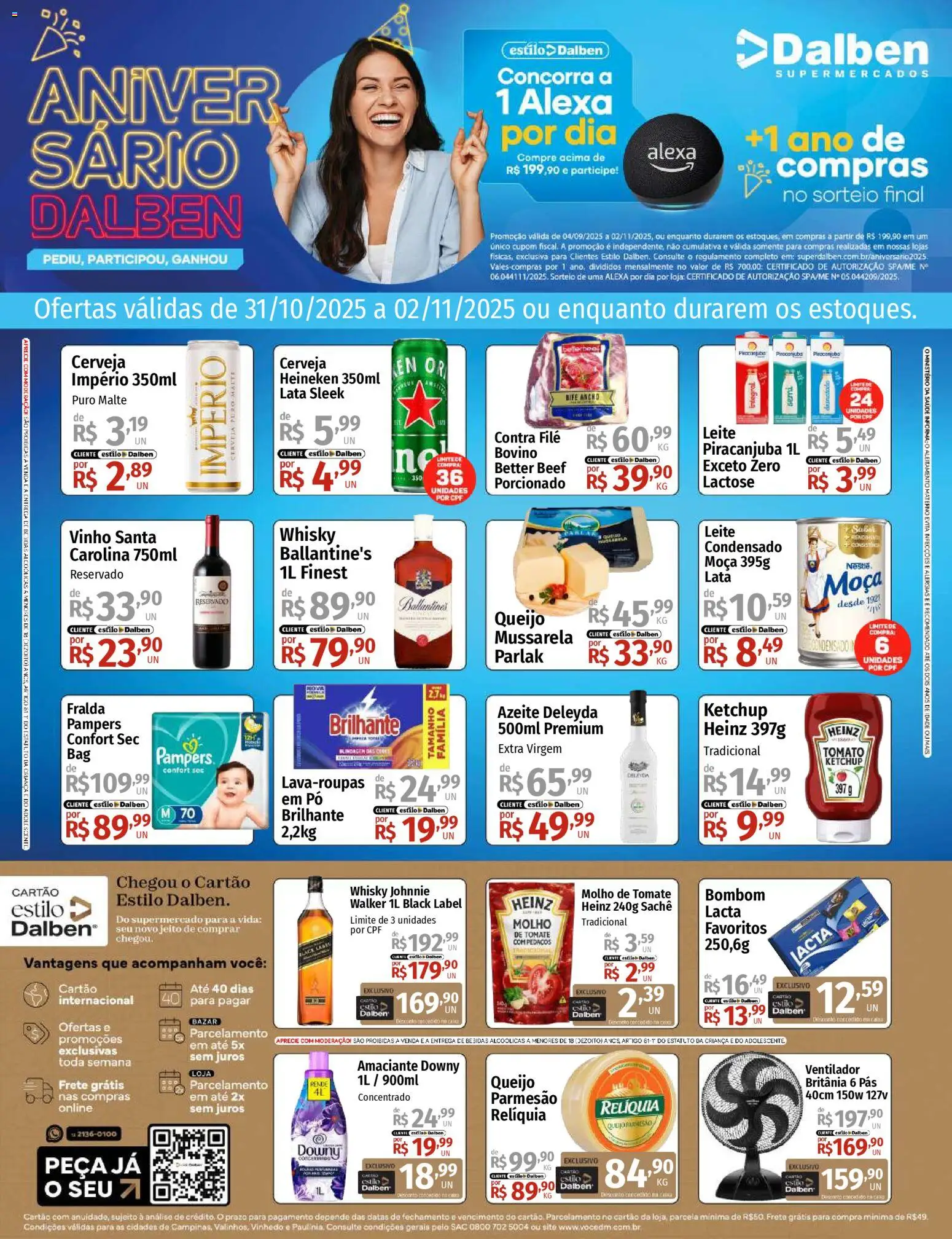 Pré-Visualização do folheto "Ofertas da semana" da loja Supermercado Dalben válido a partir de 31/10/2025 - Cerveja, Vinho, Bebidas, Queijo, Cerveja Heineken, Pampers, Molho de tomate, Parmesão