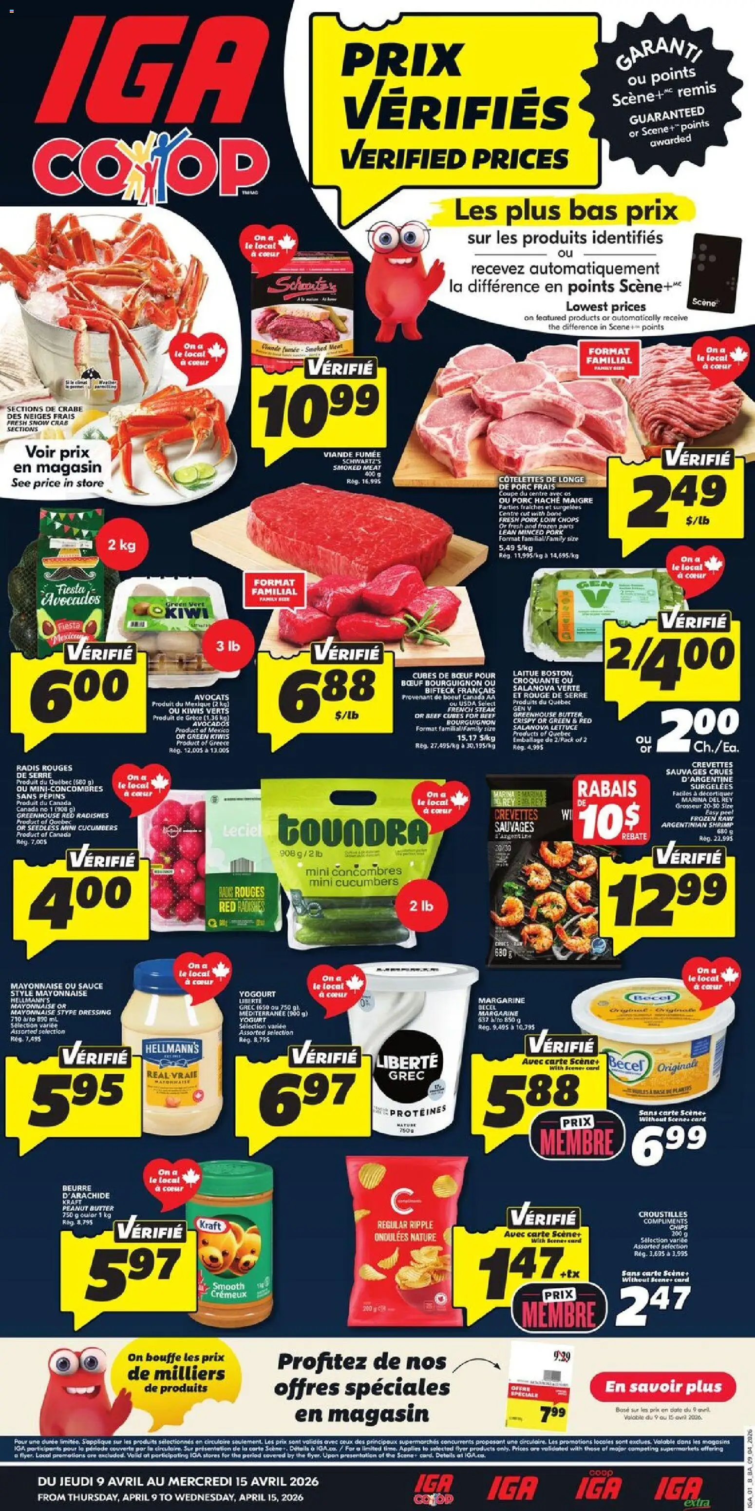 Preview of leaflet IGA circulaire - New Brunswick from shop IGA is valid from Apr 09, 2026 - Meat, Dressing, Yogurt, Shrimp, Butter, Peanut butter, Pork, Mayonnaise