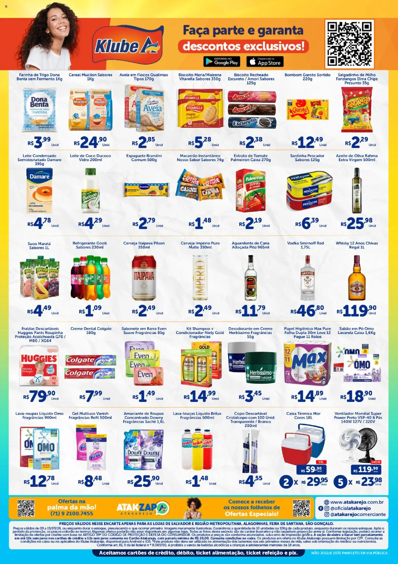Pré-Visualização do folheto "Atakarejo ofertas" da loja Atakarejo válido a partir de 09/03/2026 - Bebidas, Sabonete, Aveia, Azeite de oliva, Sabão em pó, Sardinha, Condicionador, Flocos