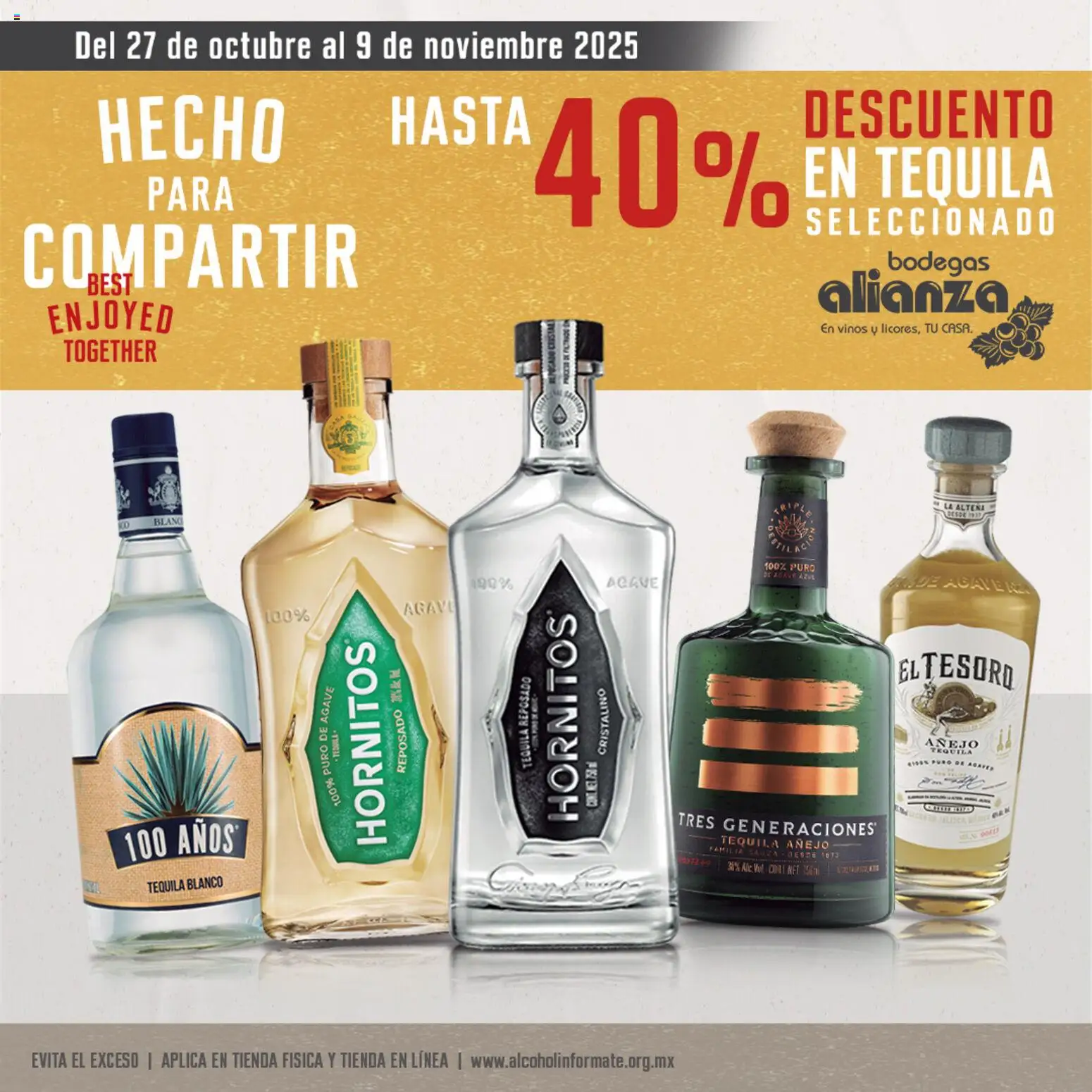Vista previa las ofertas de la tienda Bodegas Alianza - Catálogo Descuento 40% En Tequila desde el 27/10/2025 - Tequila, Agave