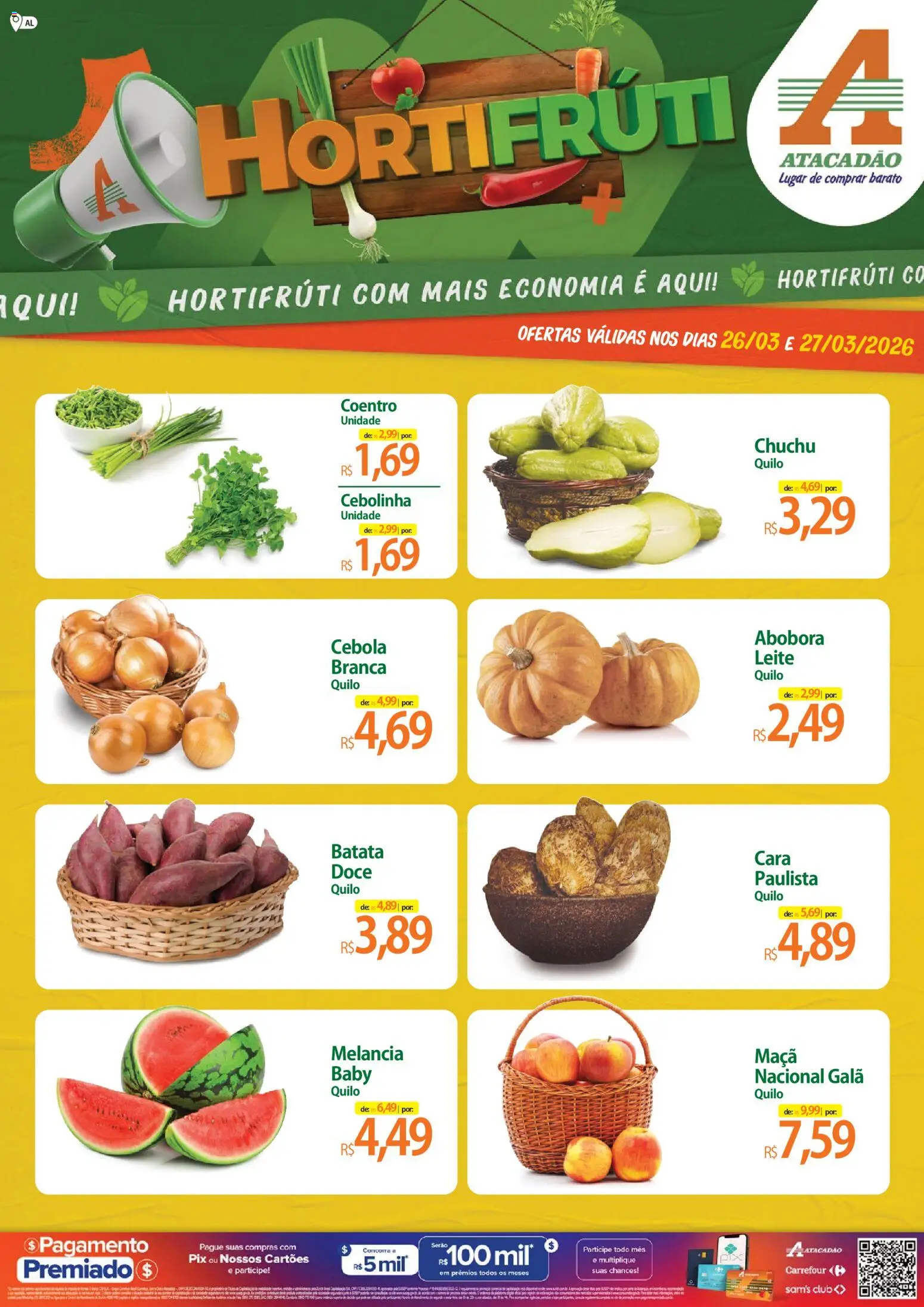 Pré-Visualização do folheto "Atacadão ofertas - AL" da loja Atacadão válido a partir de 26/03/2026 - Melancia, Chuchu, Abóbora, Leite, Doce, Batata, Cebola, Cará