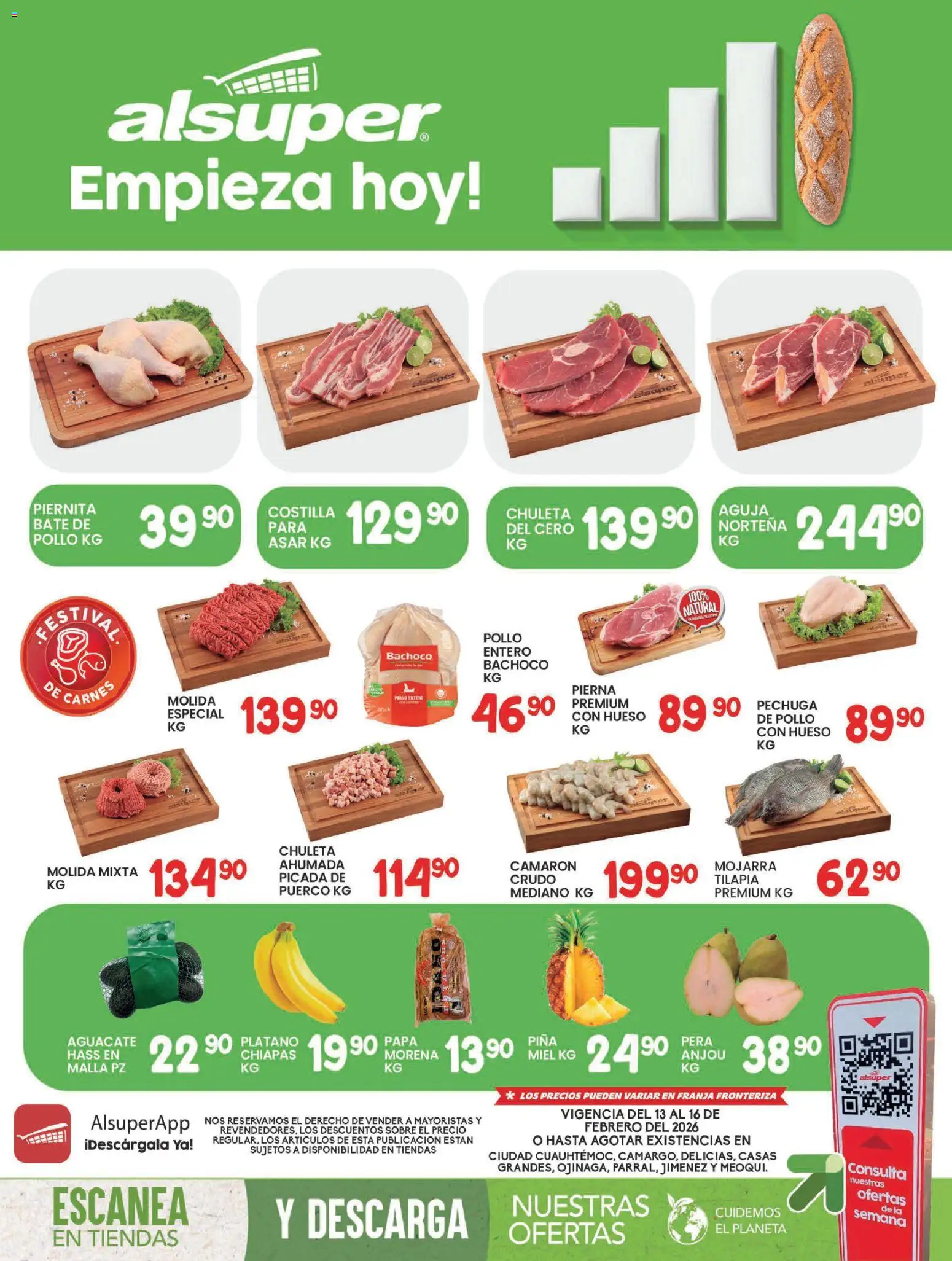 Vista previa las ofertas de la tienda Alsuper - Folleto Chihuahua-Estado desde el 13/02/2026 - Pollo, Papa, Aguacate, Piña, Miel, Chuleta ahumada, Chuleta, Malla