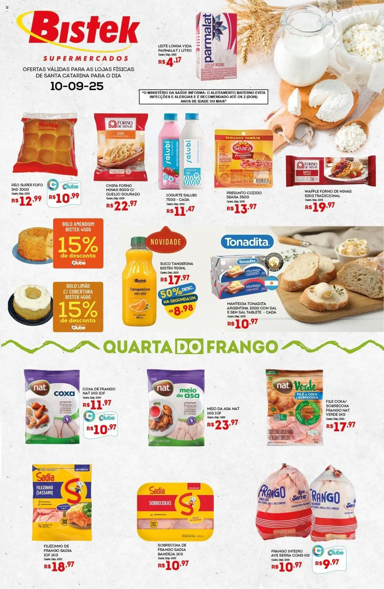 Bistek Supermercados folheto "Ofertas Quarta dos Frios" válido a partir de 10/09/2025 - número de página 1 - Bolo, Amendoim, Iogurte, Pão, Leite, Forno, Leite longa vida, Frango inteiro