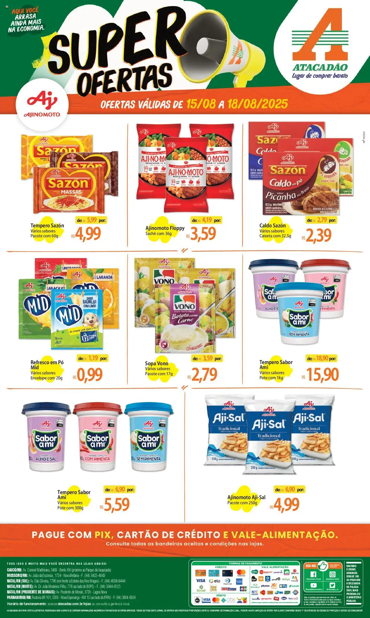 Atacadão folheto "Ofertas - RN" válido a partir de 15/08/2025 - número de página 1 - Picanha, Carne, Batata, Pimenta, Baunilha, Pó, Alho, Envelope