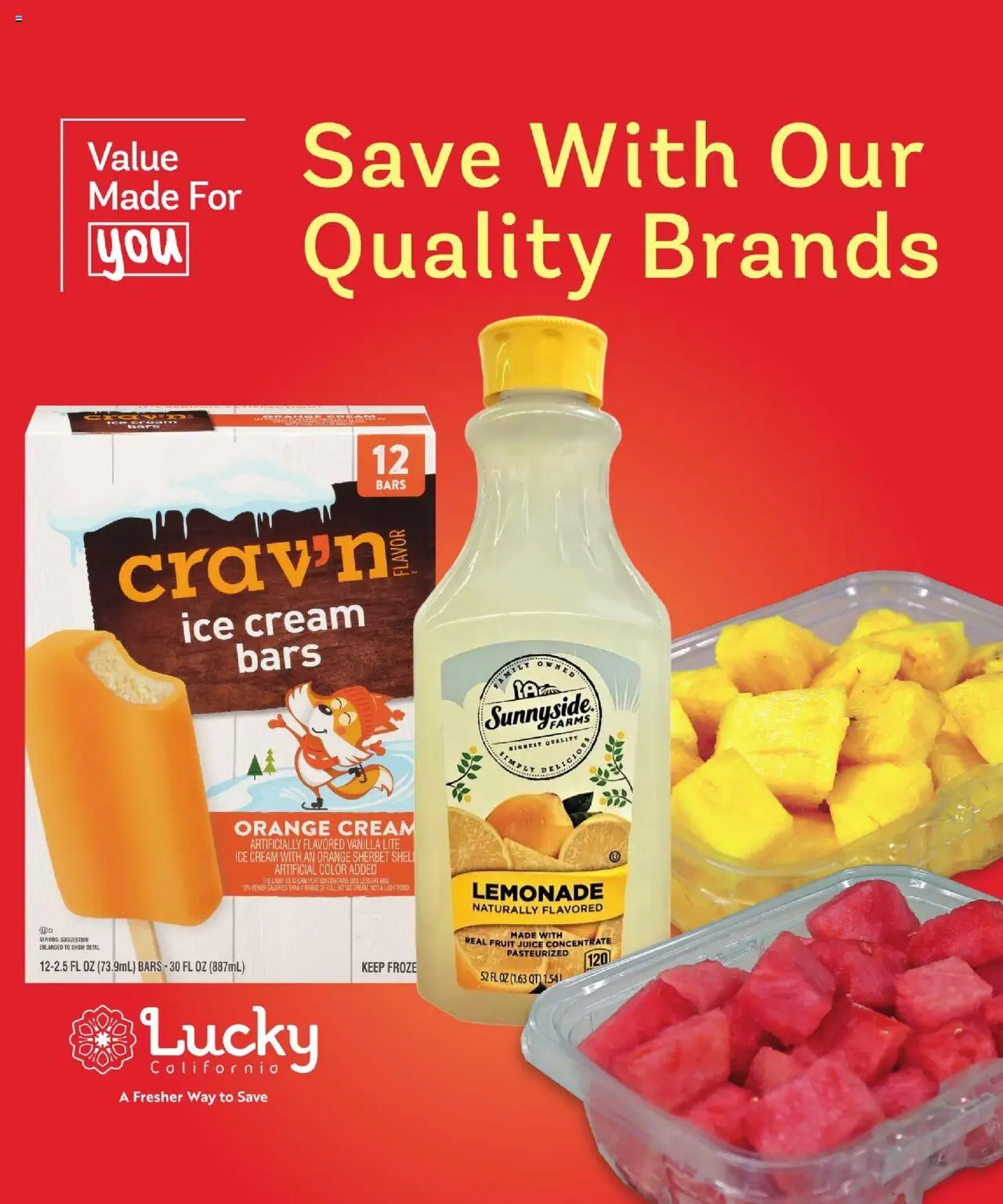 Lucky Supermarkets Save Even More from 07/16/2025 - Flyer - Page number 1 - Ice cream, Ice, Fruit, Juice, Lemonade, Cream, Vanilla