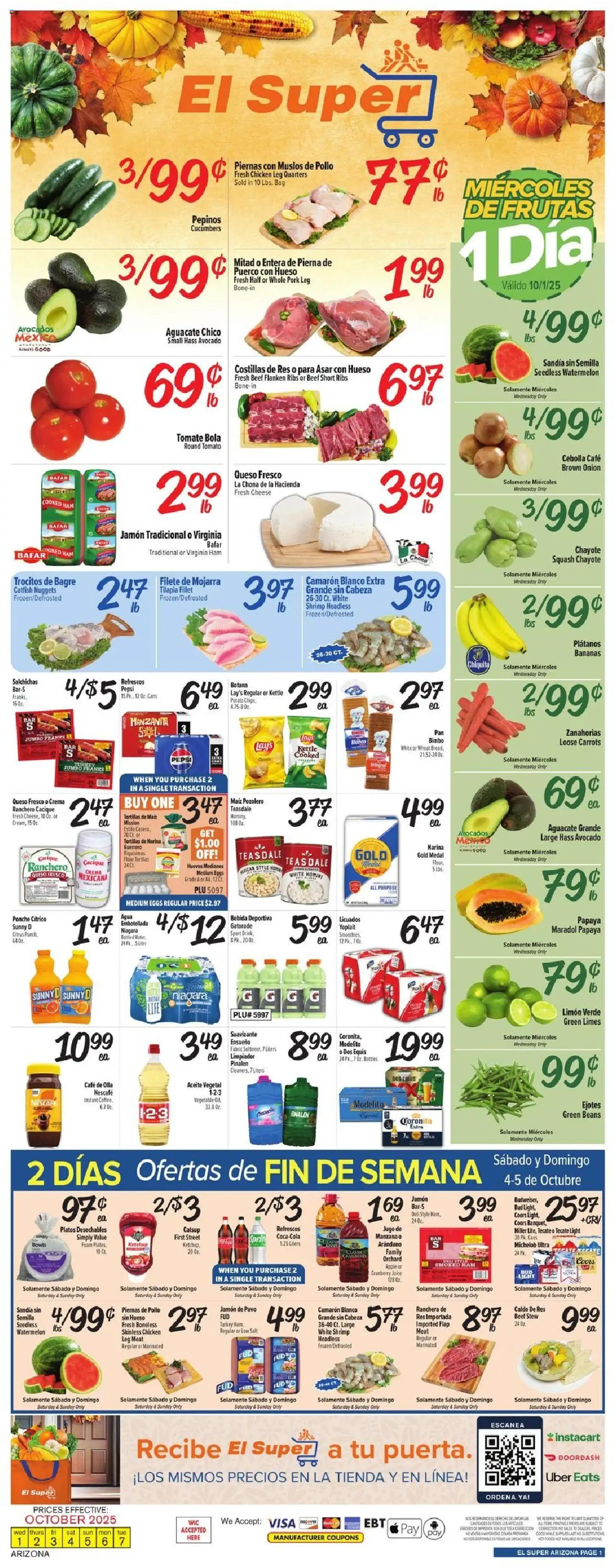 El Super Weekly Ad - AK from 10/01/2025 - Flyer - Page number 1 - Turkey, Meat, Pepsi, Squash, Tilapia, Ham, Beef, Pork