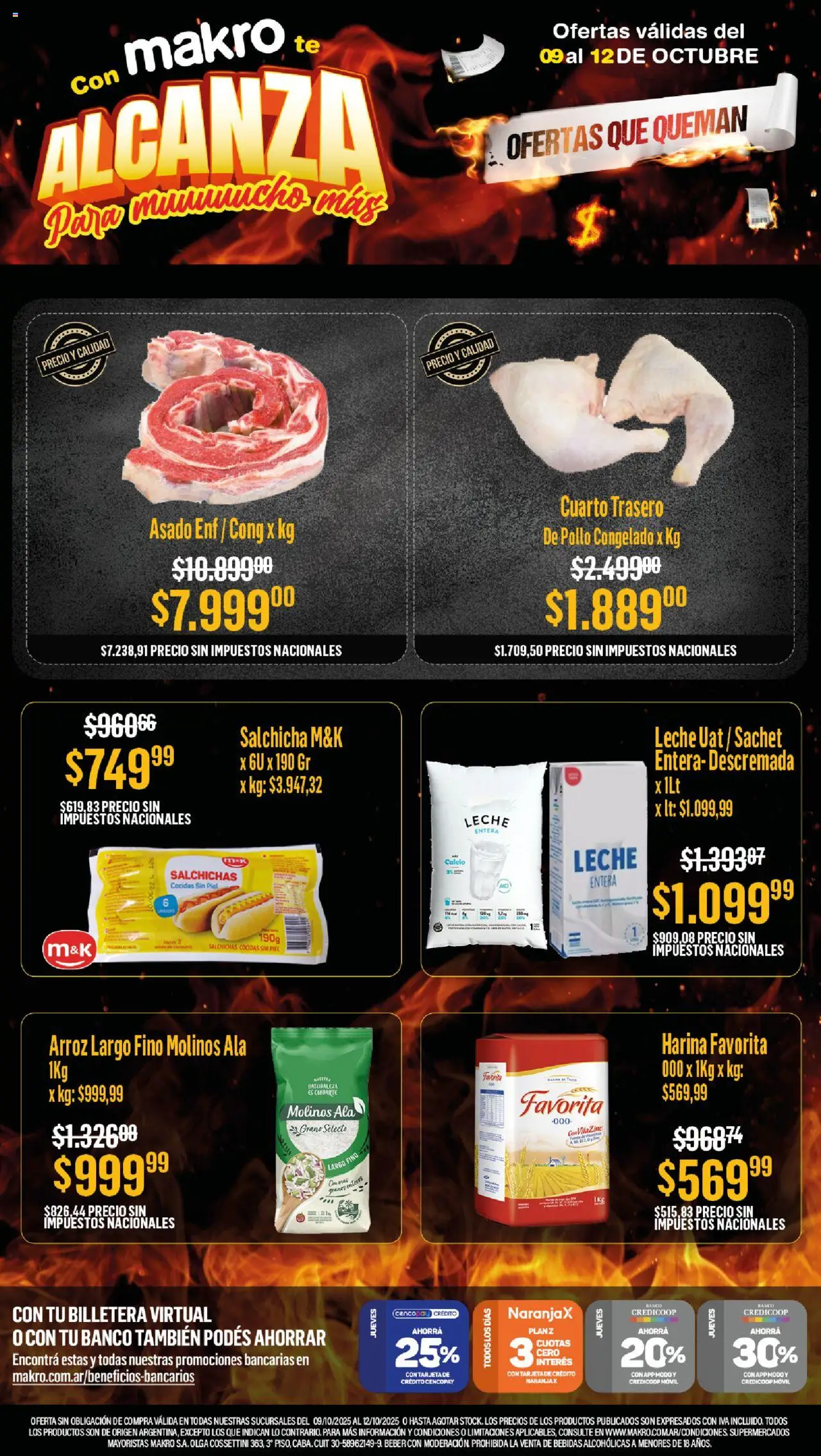 Makro Ofertas del 09/10/2025 >> Catálogo - Banco, Pollo, Arroz, Harina, Billetera, Salchicha, Movil, Salchichas