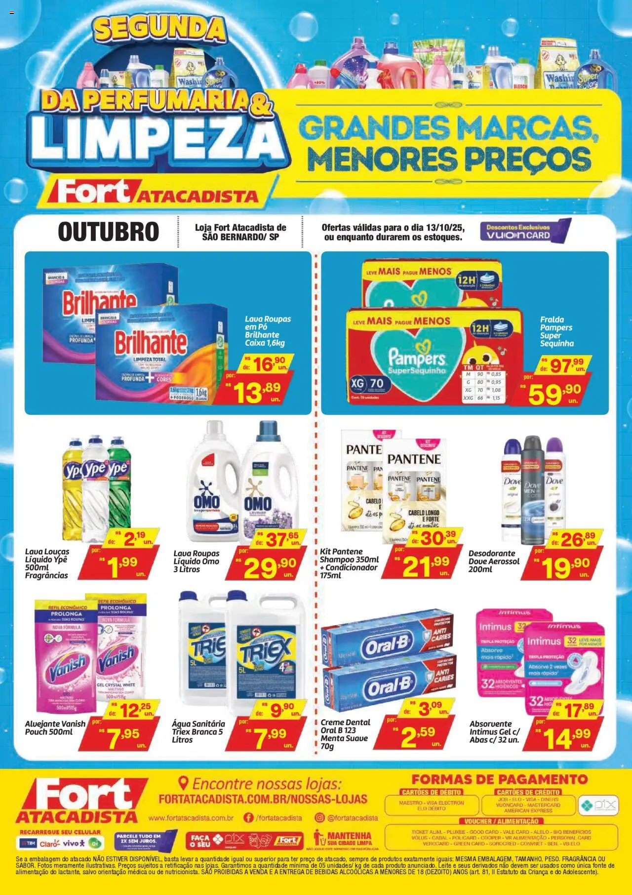 Fort Atacadista folheto "Ofertas Segunda da Limpeza e Perfumaria" válido a partir de 13/10/2025 - número de página 1 - Shampoo, Roupas, Absorvente, Bebidas, Creme, Pó, Alvejante, Fragrância