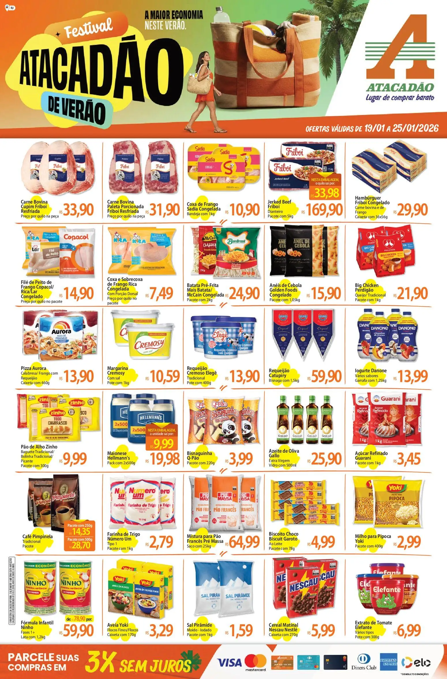 Pré-Visualização do folheto "Ofertas - RJ" da loja Atacadão válido a partir de 19/01/2026 - Hambúrguer, Pipoca, Catupiry, Maionese, Cebola, Bandeja, Farinha, Paletó