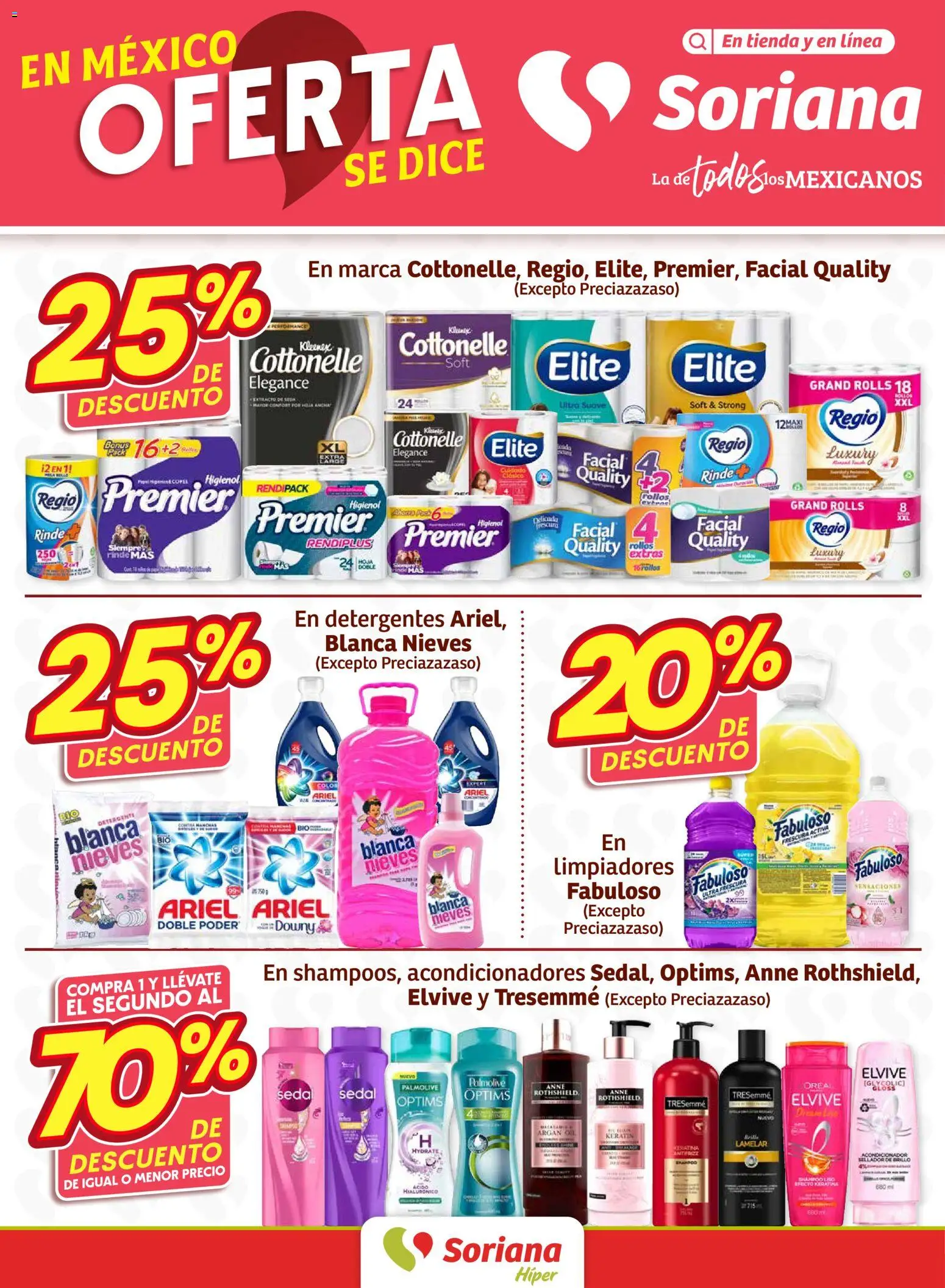 Vista previa las ofertas de la tienda Soriana - Fin de Semana Híper: Ags, Nay, Jal, Qro, Col, Mich, Gto, Hgo, Tlax, Mor, Pue, Gro, Oax, Edo. de Mex, Valle de México, Za desde el 15/01/2026 - Acondicionador, Brillo