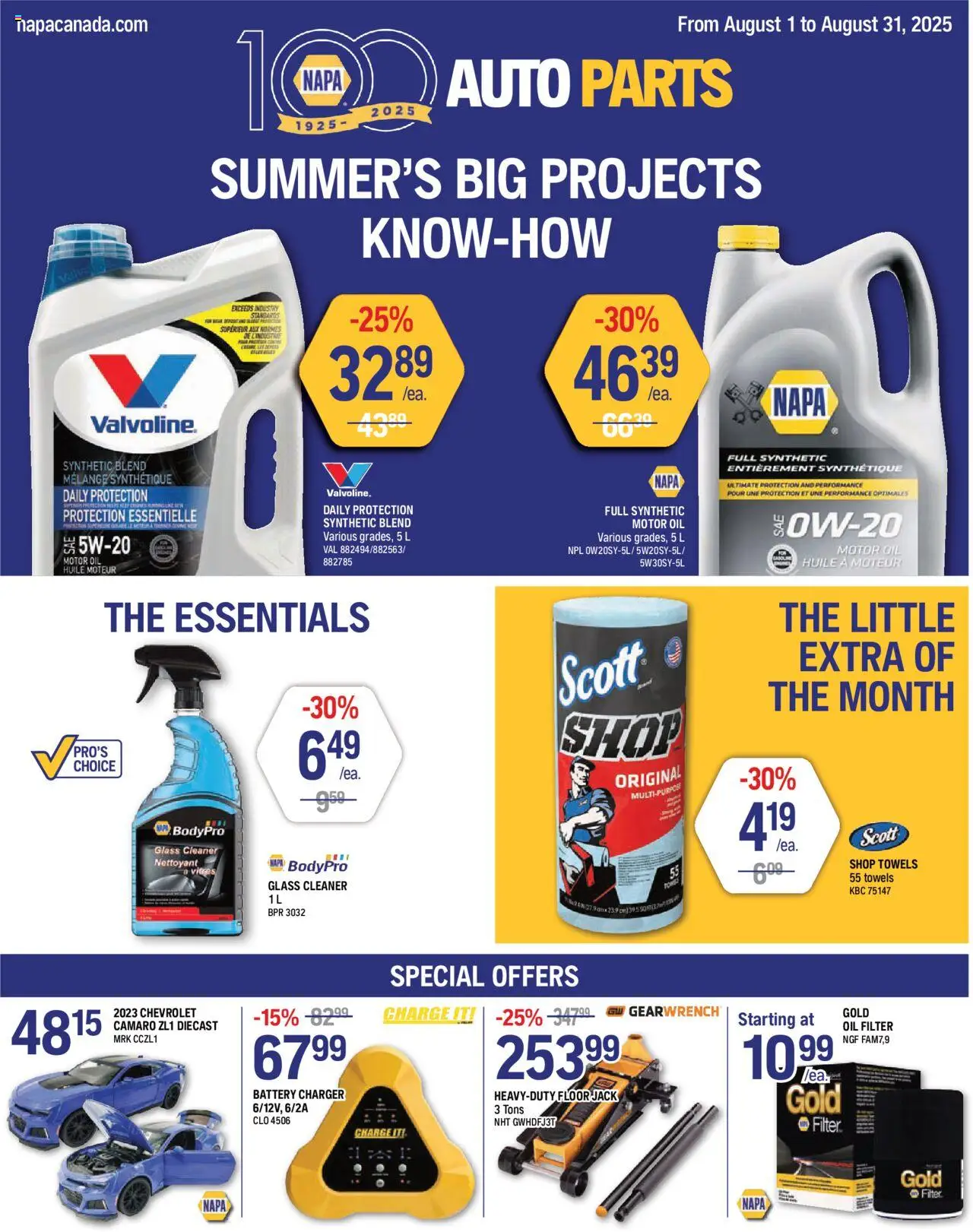 NAPA Auto Parts flyer valid from Aug 01, 2025 - page number 1