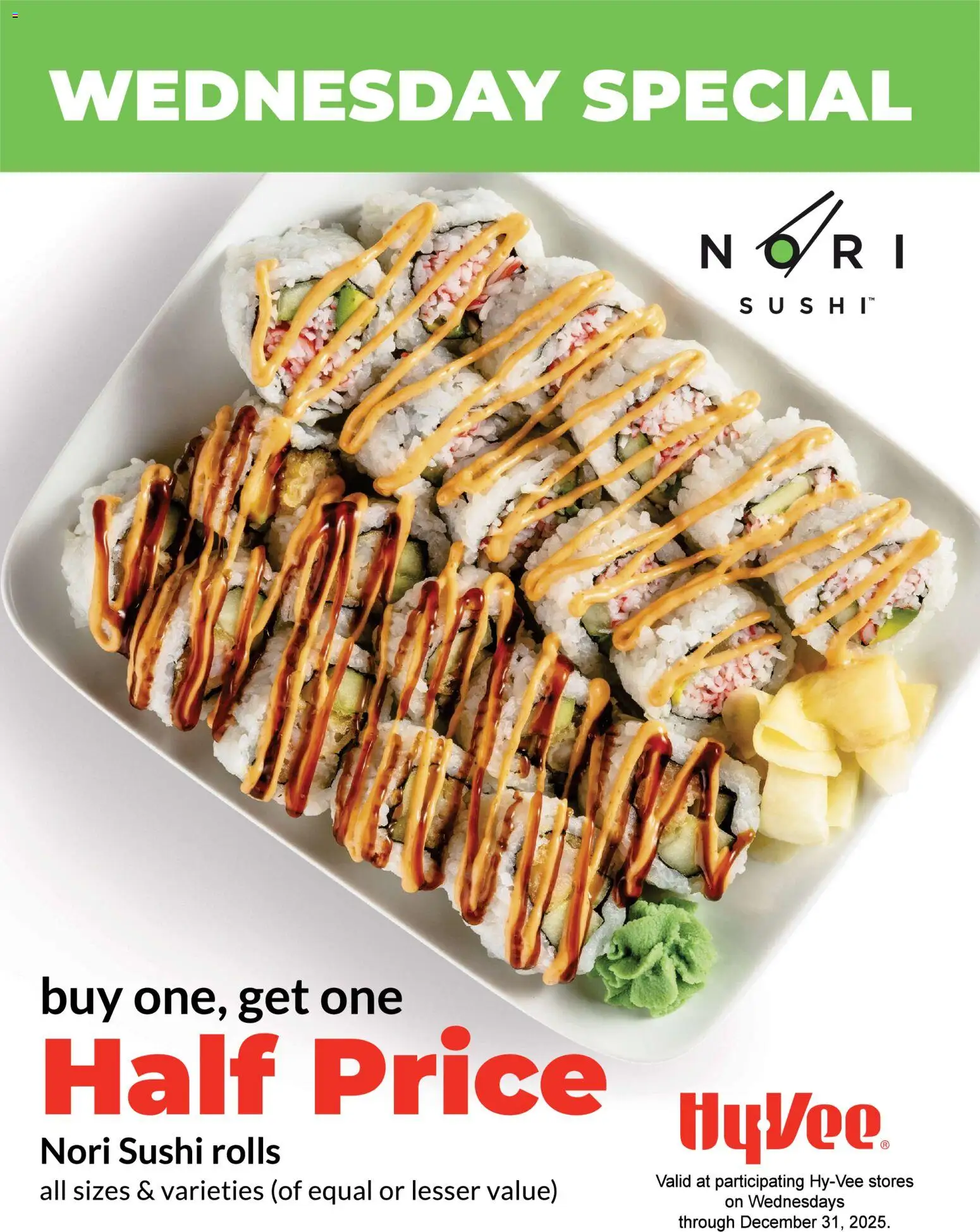 Ad Preview of HyVee Sushi Wednesday Special from 11/05/2025