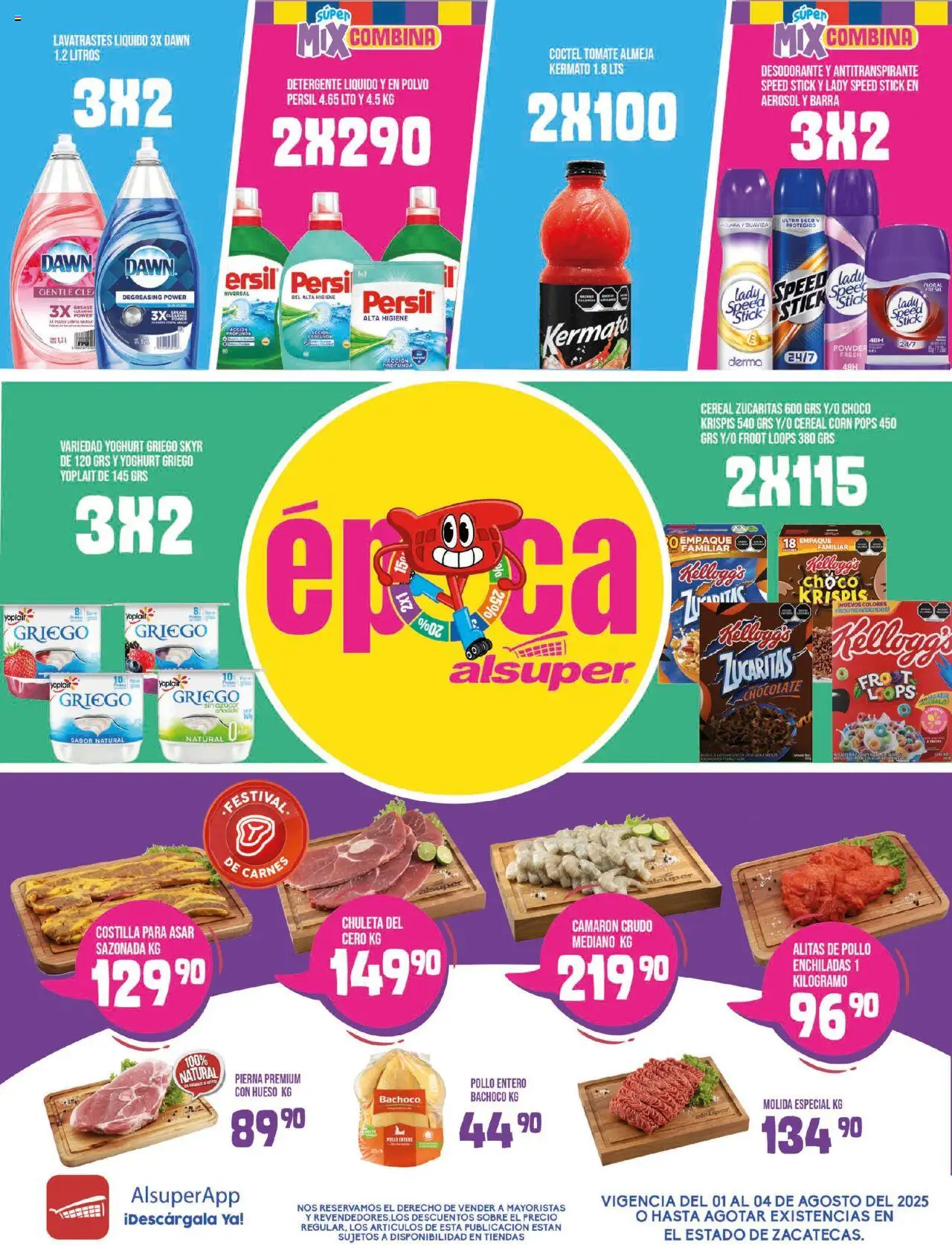 Folleto - Zacatecas Alsuper y sus promociones válidas desde el 01/08/2025 - Número de página 1 - Pollo, Tomate, Sobre, Detergente, Barra, Alitas de pollo, Antitranspirante, Skyr