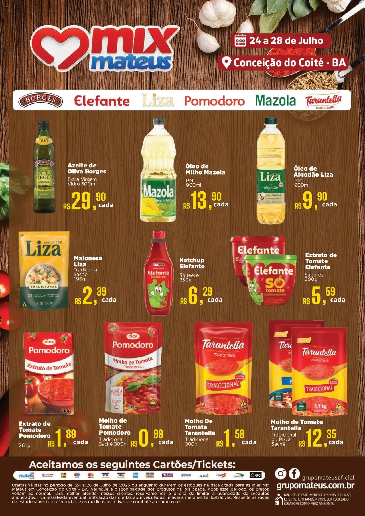 Mateus folheto "Ofertas Cargil " válido a partir de 24/07/2025 - número de página 1 - Pizza, Azeite, Tomate, Ketchup, Maionese, Milho, Molho de tomate, Extrato de tomate
