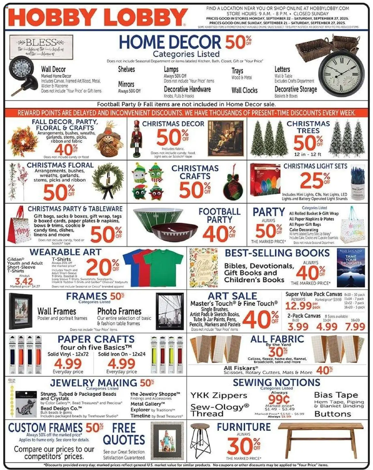 Hobby Lobby Weekly ad from 09/21/2025 - Sales ad this week - Page number 1
