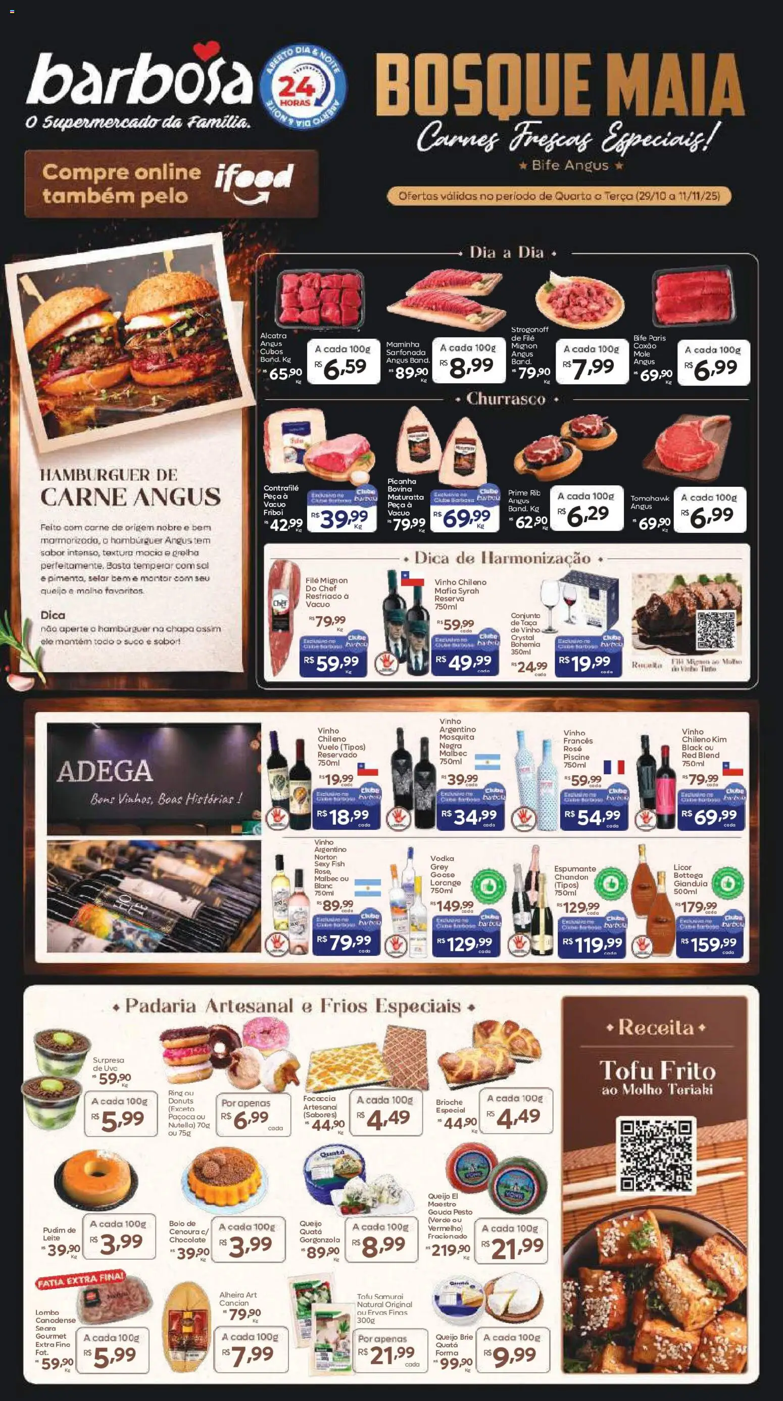 Pré-Visualização do folheto "Ofertas Bosque Maia" da loja Barbosa Supermercados válido a partir de 29/10/2025 - Queijo, Carne, Paçoca, Brioche, Filé mignon, Lombo, Pesto, Brie