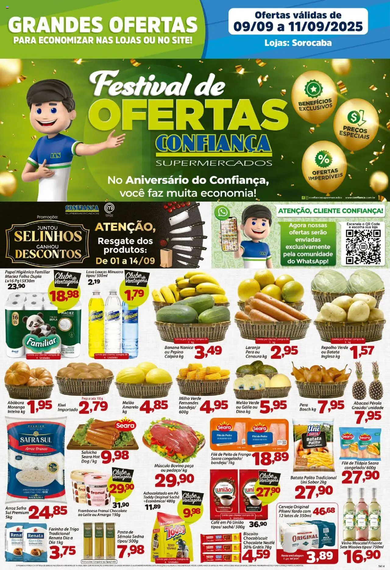Confiança folheto "Ofertas da semana" válido a partir de 09/09/2025 - número de página 1 - Chocolate, Cerveja, Batata, Cenoura, Peito de frango, Pasta, Melão, Farinha