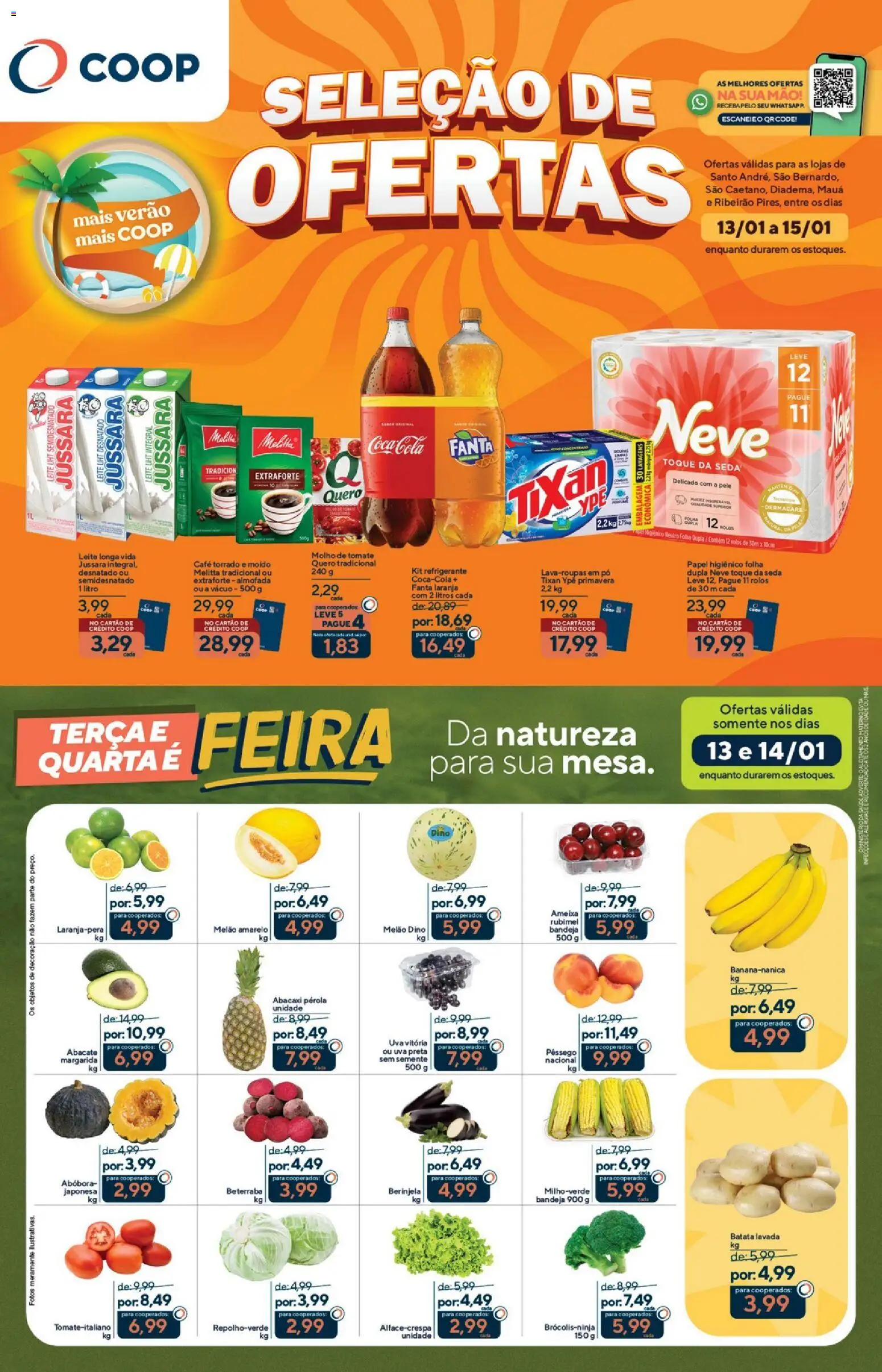 Pré-Visualização do folheto "Ofertas Seleção" da loja Coop válido a partir de 13/01/2026 - Abóbora, Leite, Beterraba, Papel higiênico, Almofada, Pó, Melão, Fanta