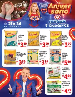 Pré-Visualização do folheto "Ofertas Especial Arroz, Feijão e Farinha" da loja Mateus válido a partir de 21/08/2025