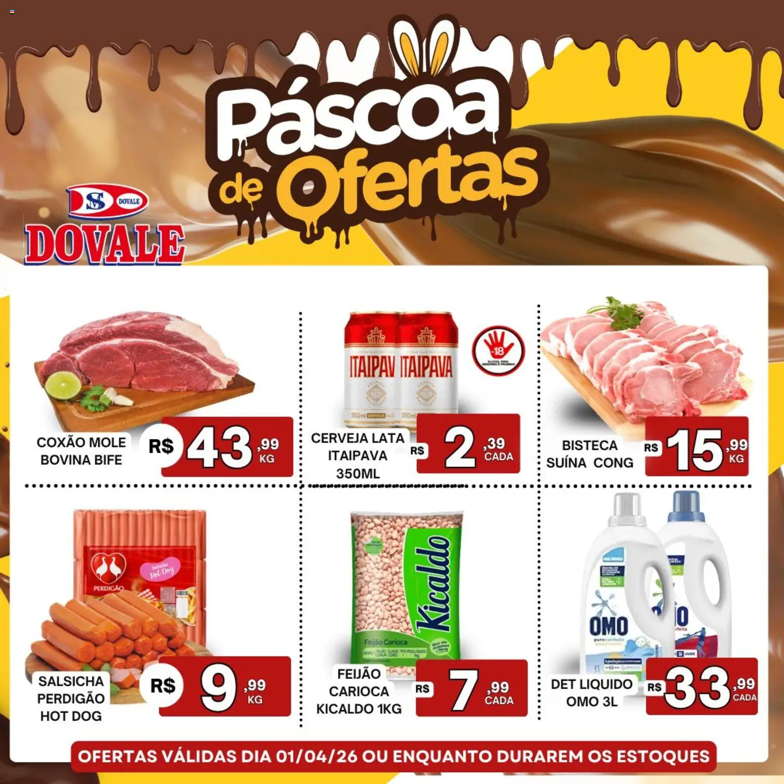 Pré-Visualização do folheto "Dovale ofertas Páscoa" da loja Dovale válido a partir de 01/04/2026 - Cerveja, Salsicha, Feijão, Coxão mole