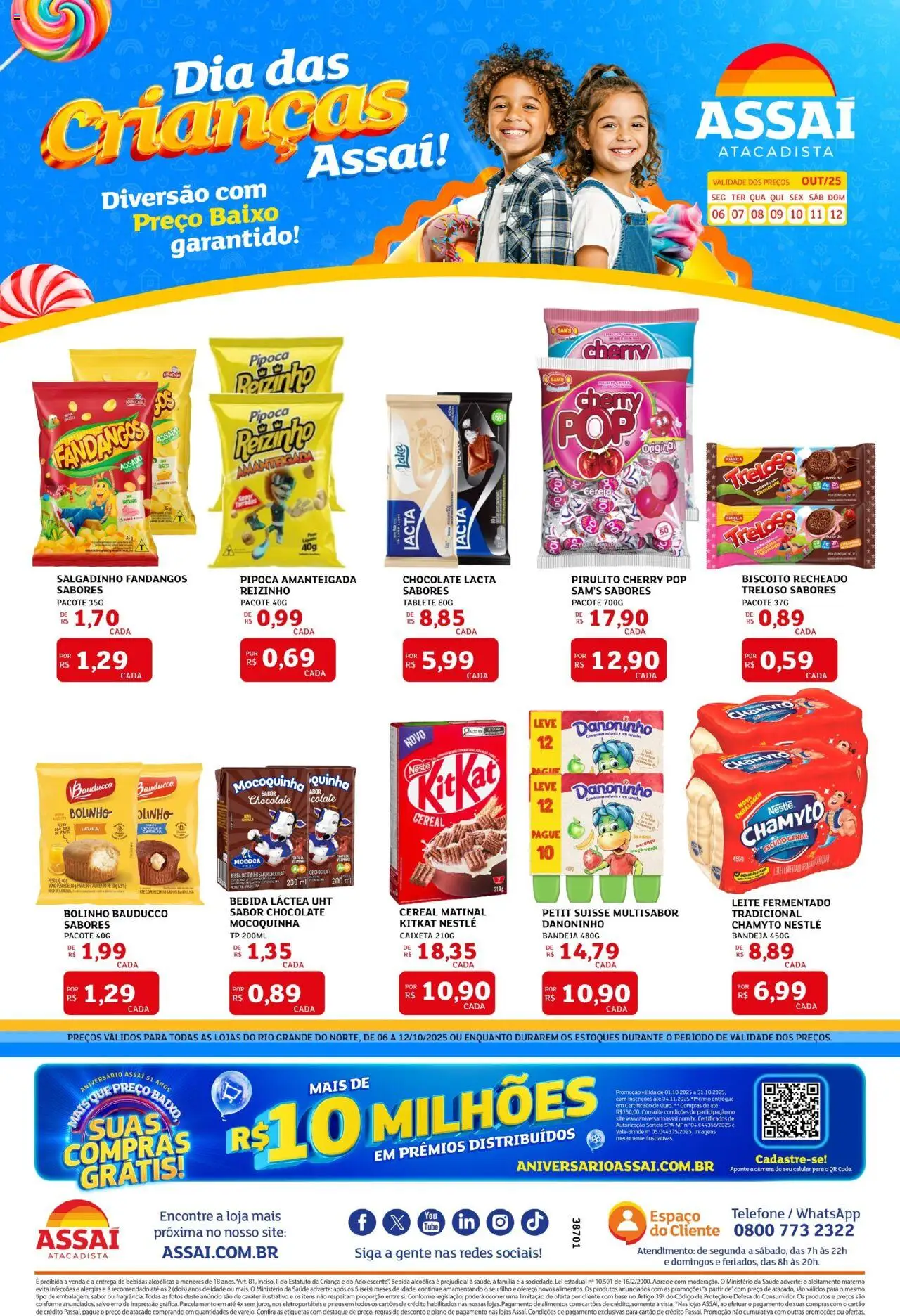Pré-Visualização do folheto "Encarte - RN" da loja Assaí Atacadista válido a partir de 06/10/2025 - Bebida, Pipoca, Leite, Baunilha, Baixo, Bandeja, Leite fermentado, Biscoito recheado