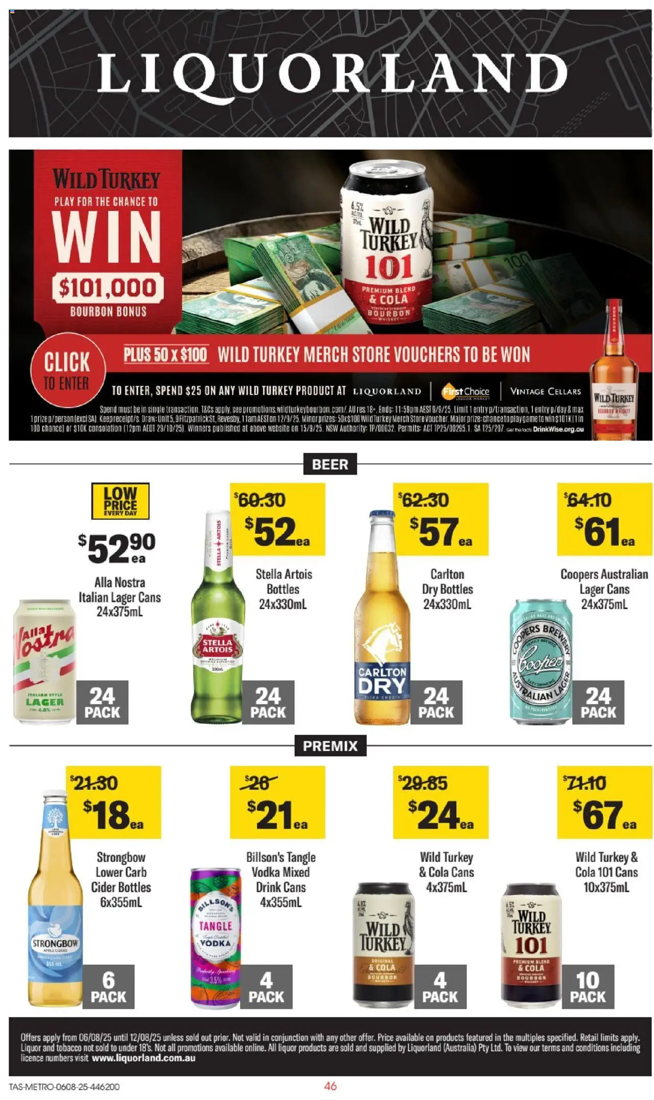 Liquorland catalogue valid from 06/08/2025 - page 1 - Beer, Bourbon, Vodka, Whiskey, Turkey, Cider, Strongbow