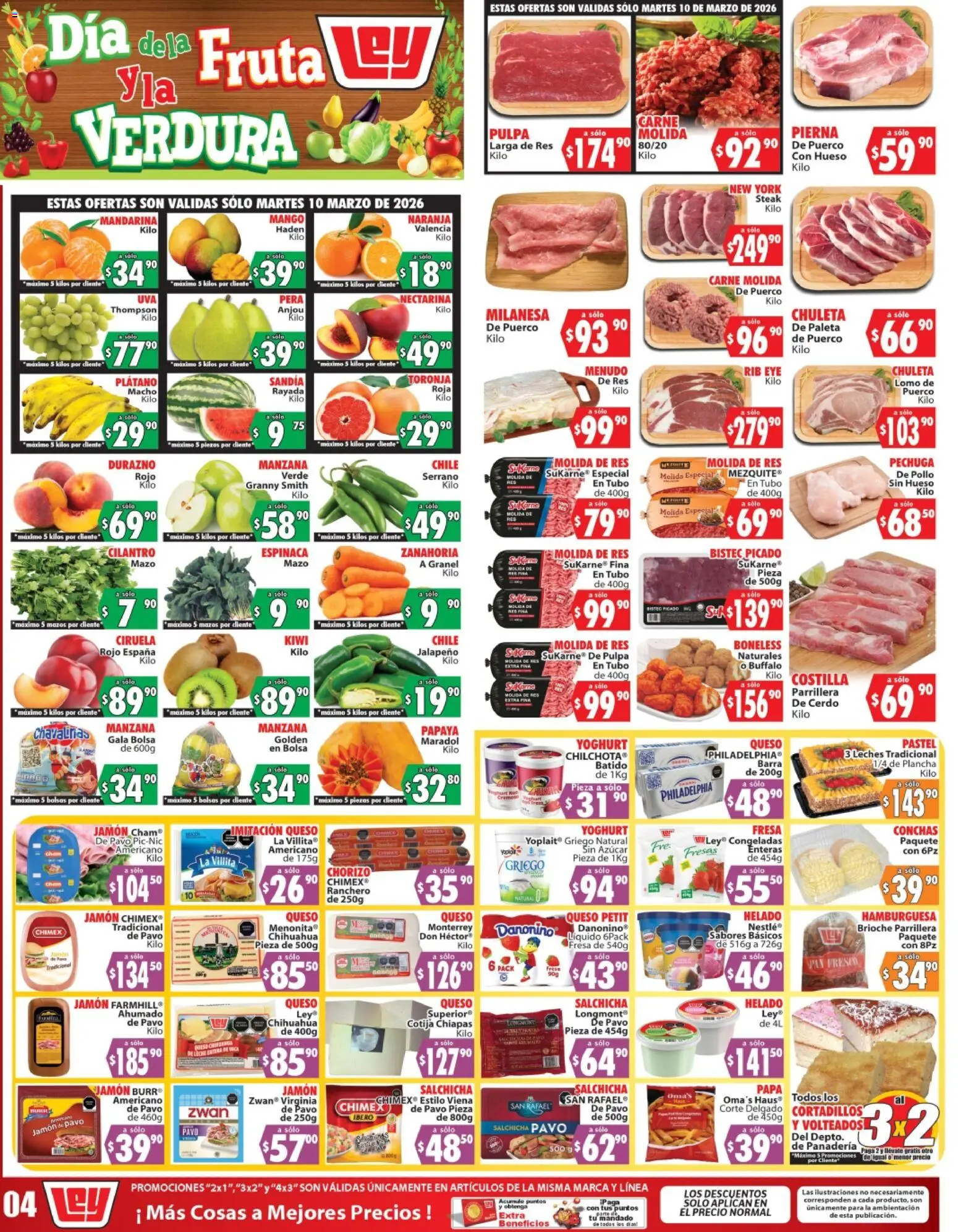 Vista previa las ofertas de la tienda Casa Ley - Casa Ley folleto Autoservicio desde el 10/03/2026 - Panadería, Fresa, Manzana, Plátano, Leche, Espinaca, Pera, Leche entera