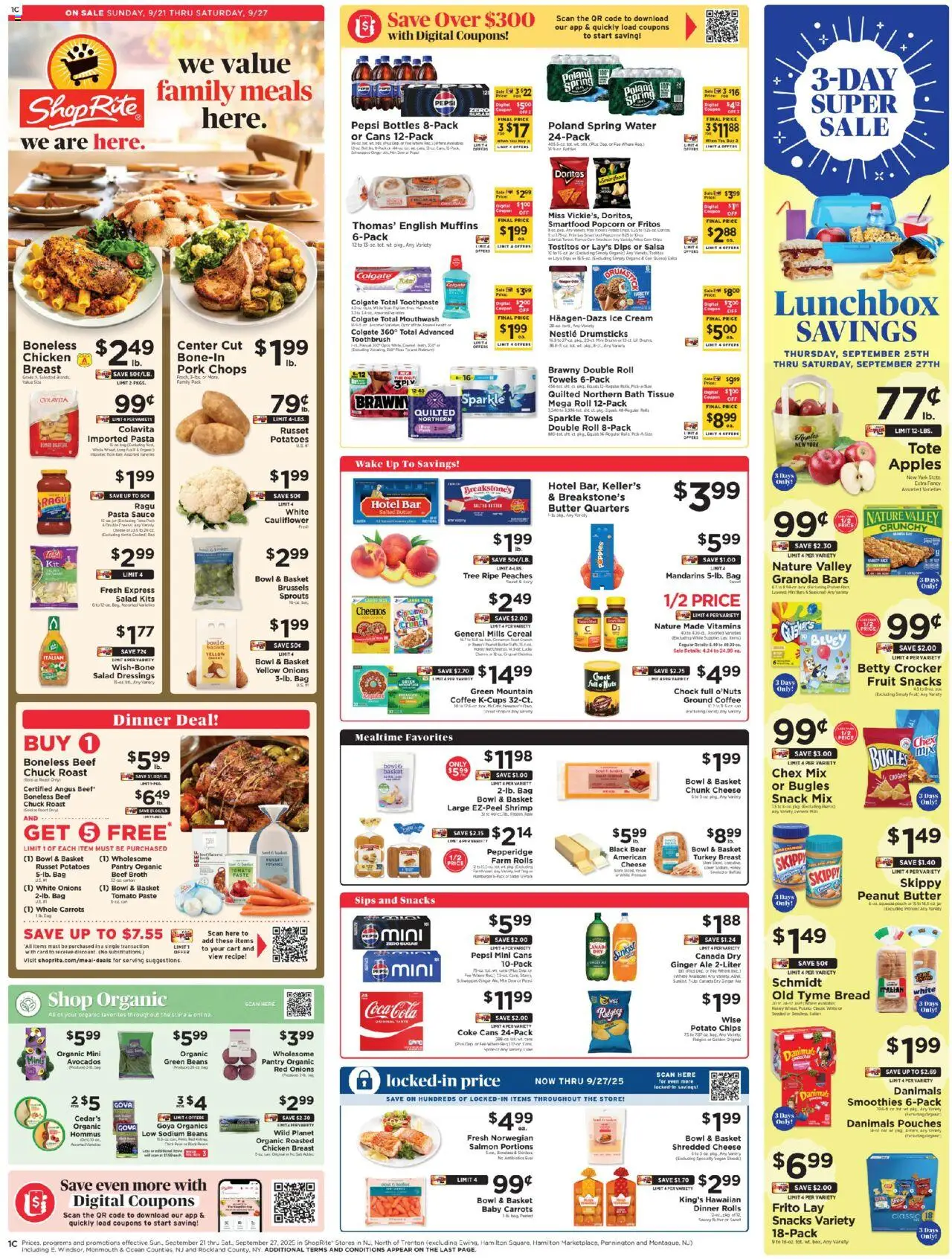ShopRite Circular from 09/18/2025 >> Weekly Ad, flyer - Page number 1 - Turkey, Popcorn, Lunchbox, Nuts, Peanut butter, Sauce, Kettle, Spring water