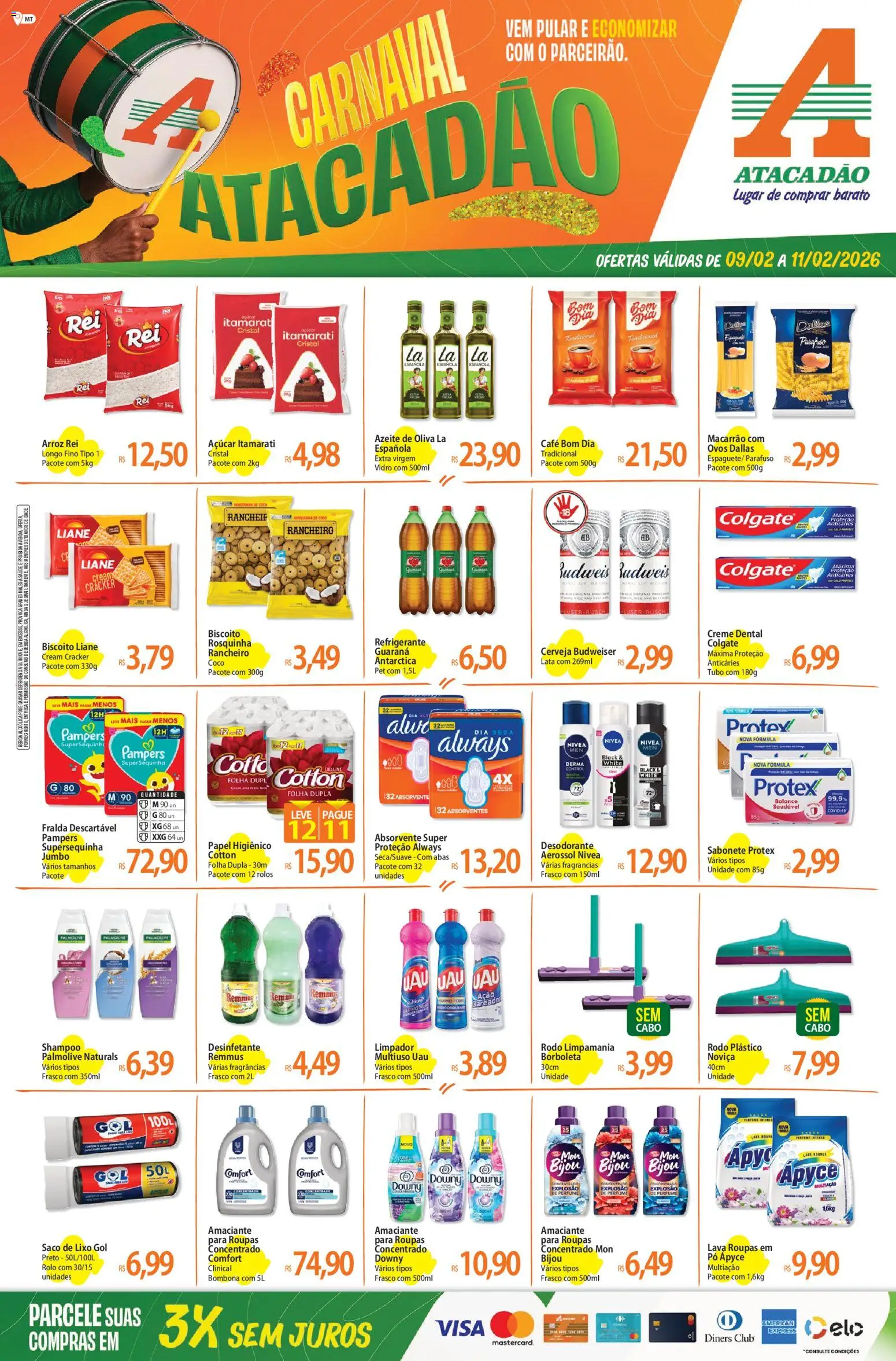 Pré-Visualização do folheto "Ofertas - MT" da loja Atacadão válido a partir de 09/02/2026 - Coco, Perfume, Desodorante, Biscoito, Sabonete, Creme, Papel higiênico, Rosquinha