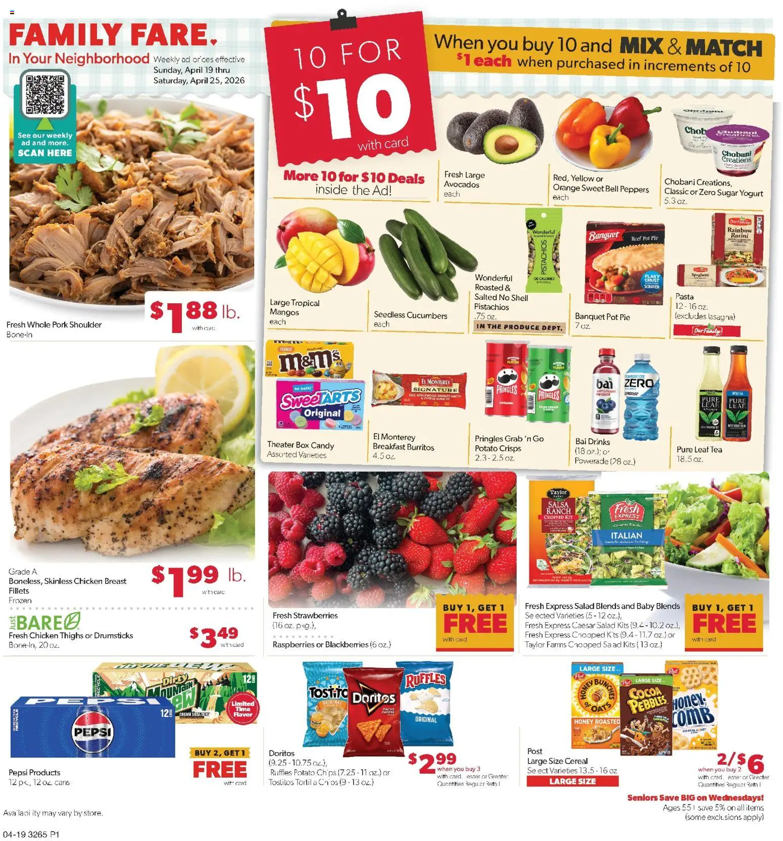 Ad Preview of Family Fare Family Fare Weekly Ad - SD from 04/19/2026 - Tea, Chips, Yogurt, Pepsi, Peppers, Cucumbers, Beef, Pork shoulder