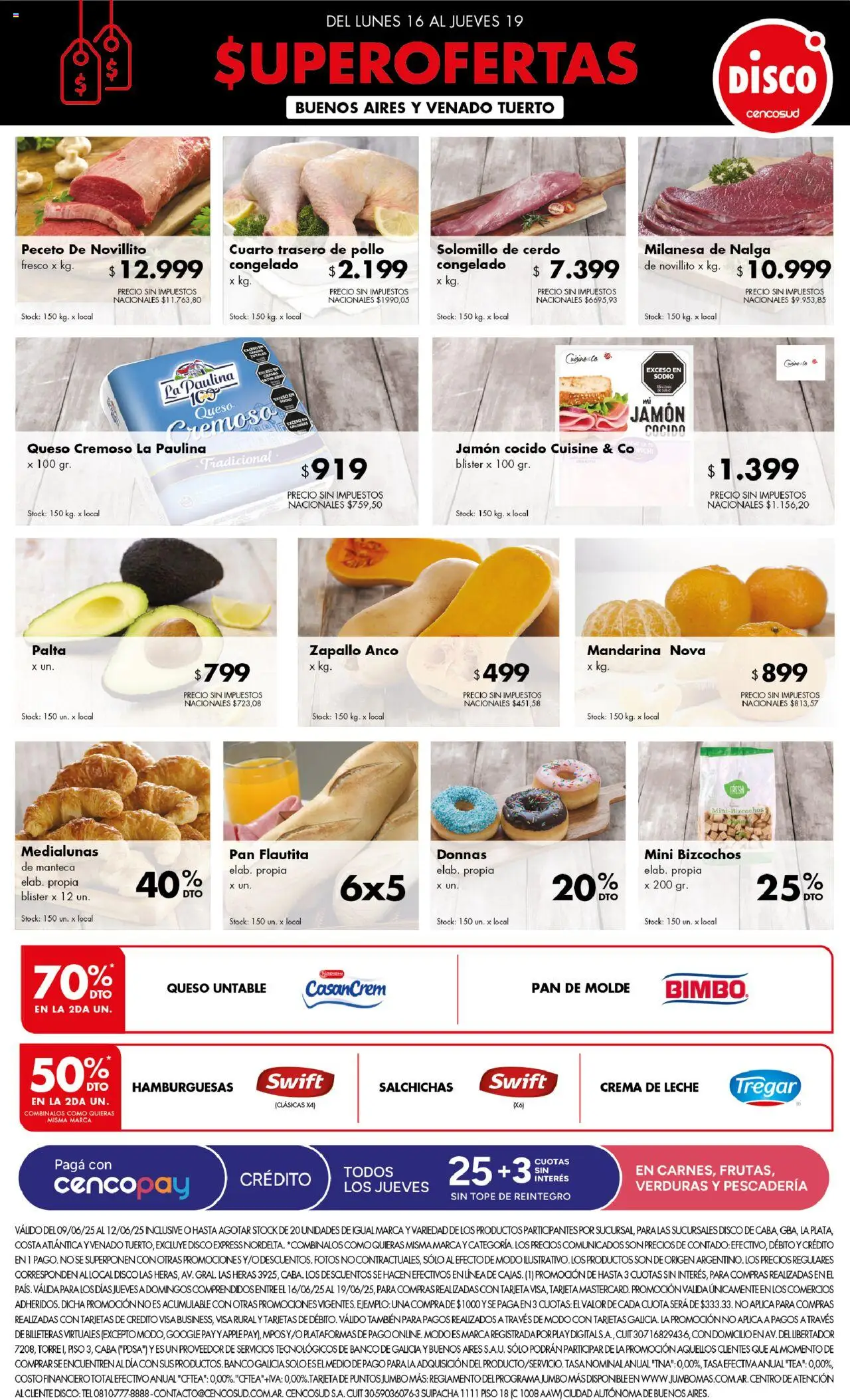 Disco Ofertas del 16/06/2025 Online - Banco, Pollo, Milanesa, Palta, Jamón, Cerdo, Salchichas, Bizcochos