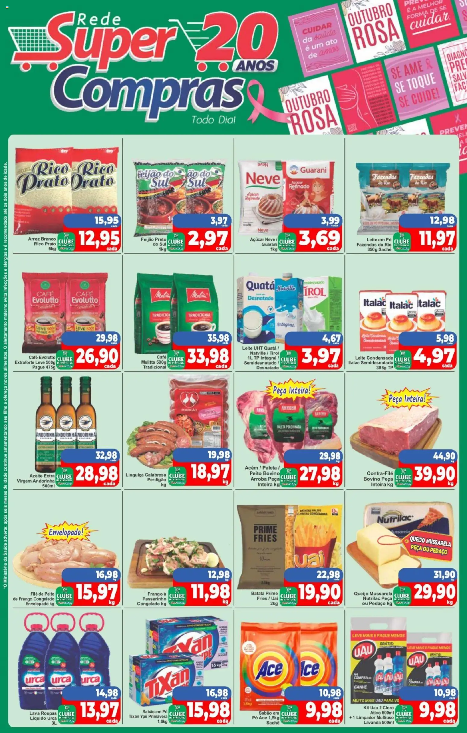 Pré-Visualização do folheto "Ofertas da semana" da loja Rede Super Compras válido a partir de 27/10/2025 - Roupas, Leite condensado, Feijão, Leite, Frango, Açúcar, Sabão em pó, Limpador multiuso